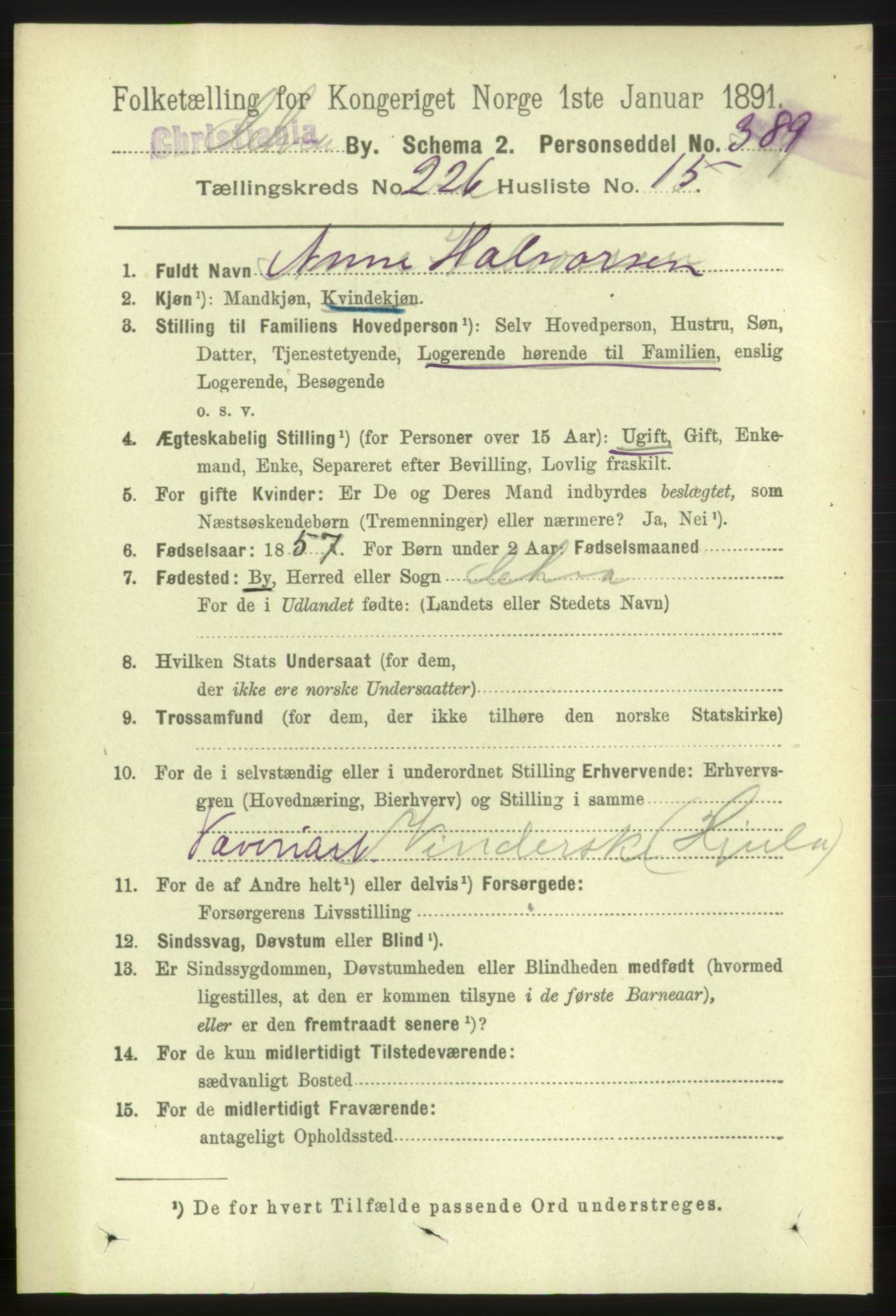 RA, 1891 census for 0301 Kristiania, 1891, p. 138197