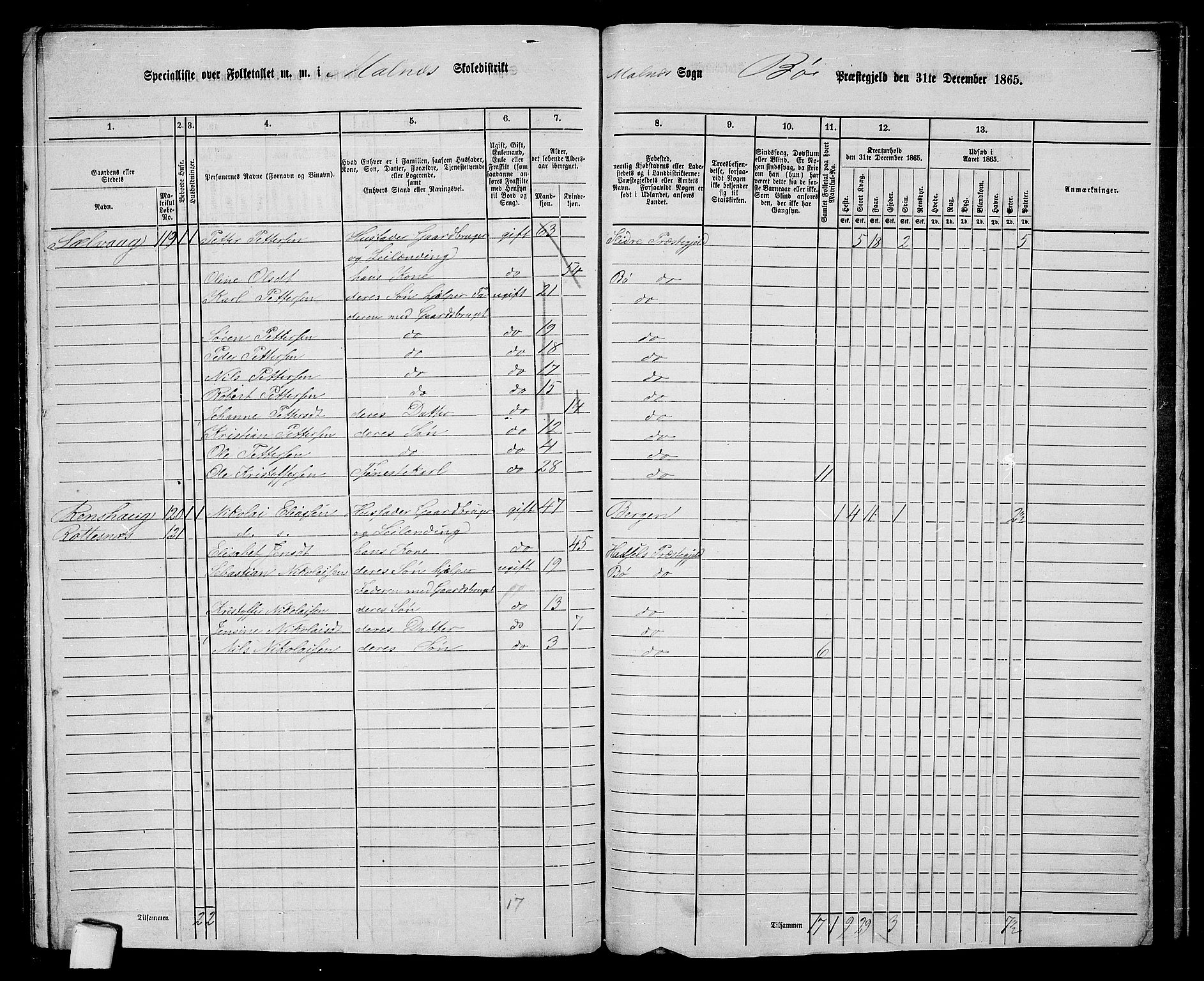 RA, 1865 census for Bø, 1865, p. 73