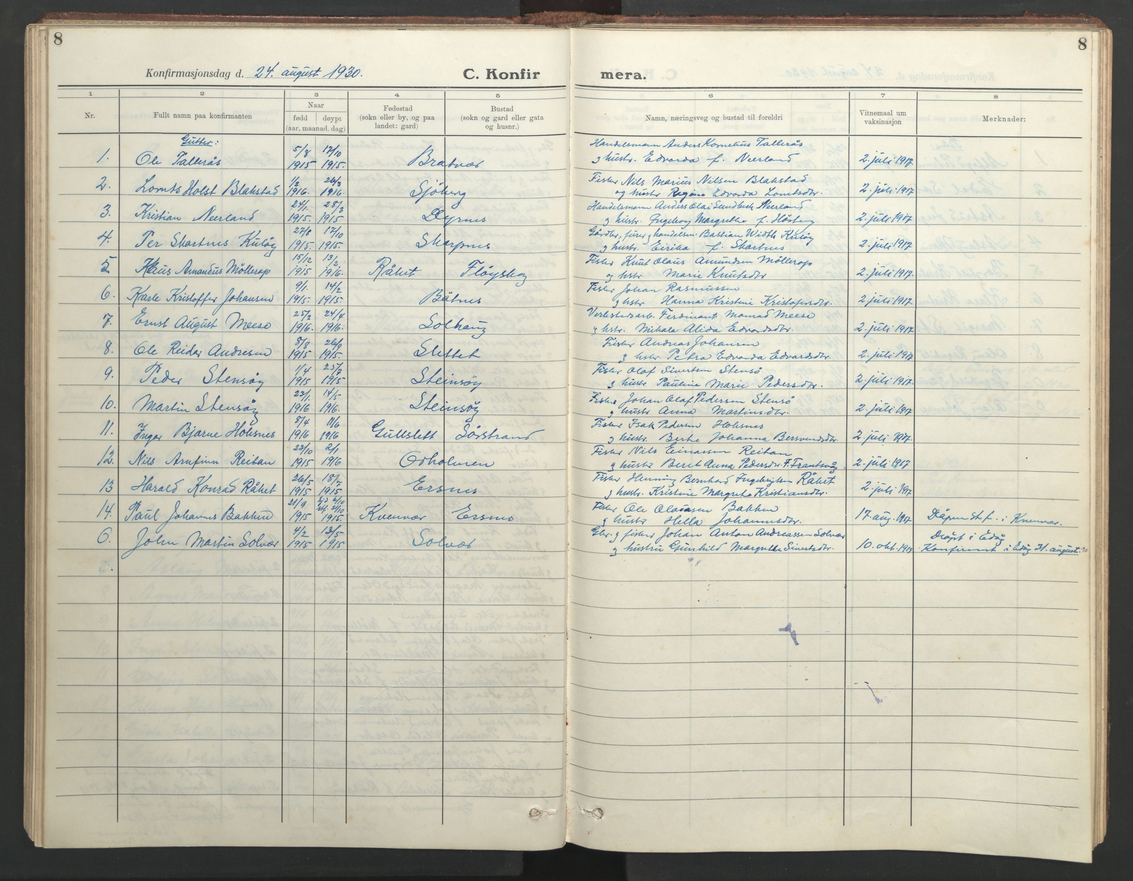 Ministerialprotokoller, klokkerbøker og fødselsregistre - Møre og Romsdal, SAT/A-1454/582/L0950: Parish register (copy) no. 582C02, 1926-1950, p. 8