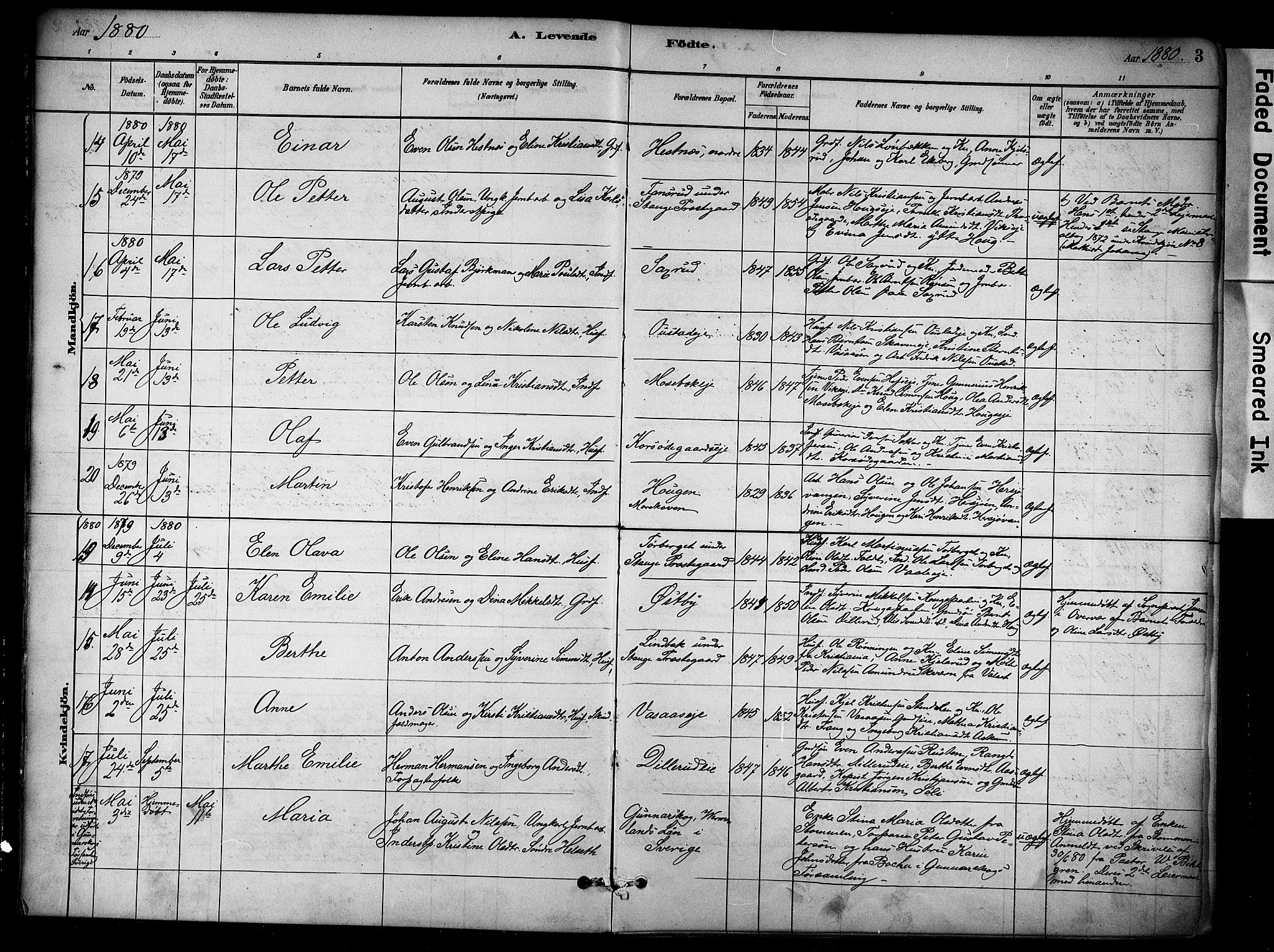 Stange prestekontor, AV/SAH-PREST-002/K/L0018: Parish register (official) no. 18, 1880-1896, p. 3