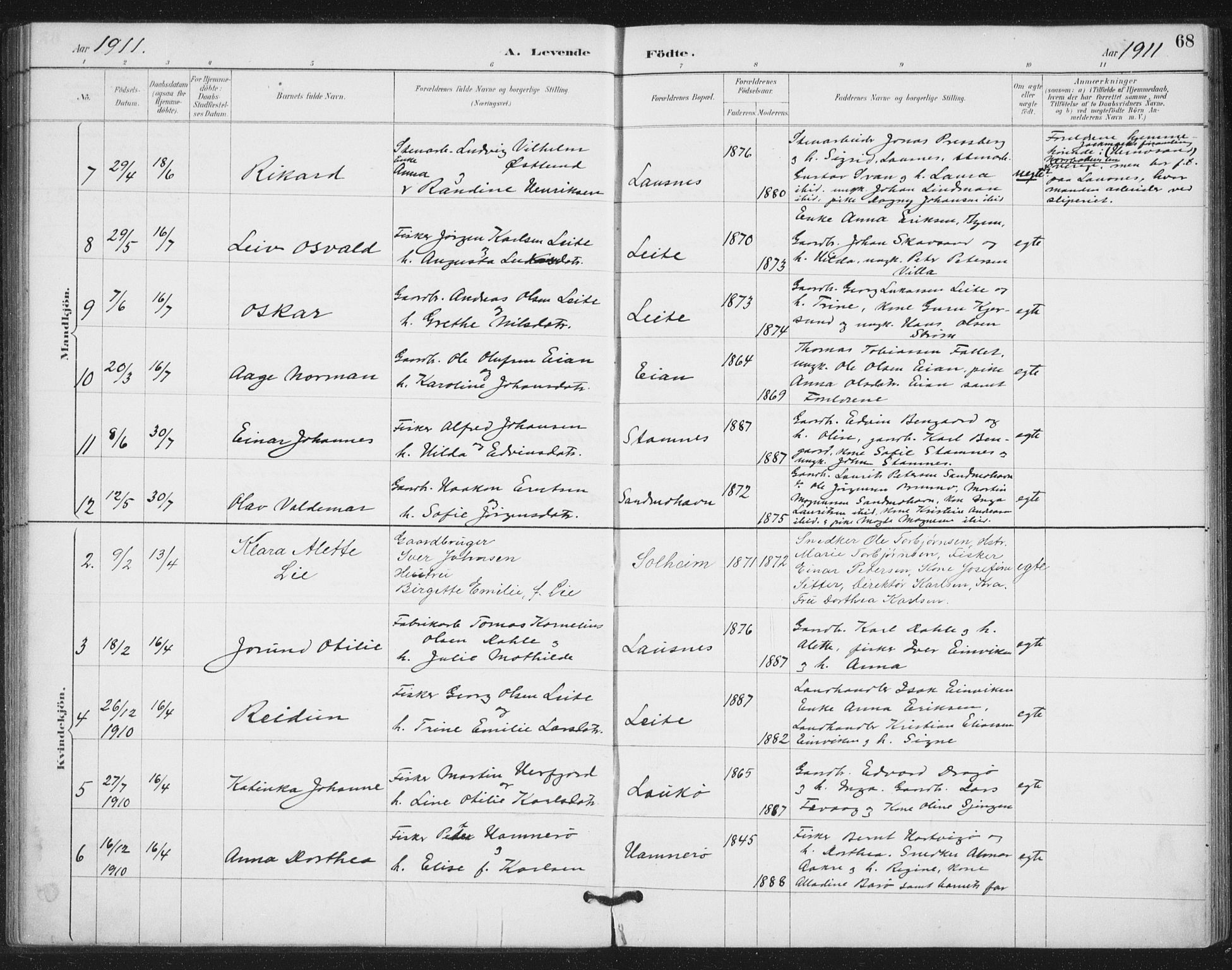 Ministerialprotokoller, klokkerbøker og fødselsregistre - Nord-Trøndelag, SAT/A-1458/772/L0603: Parish register (official) no. 772A01, 1885-1912, p. 68