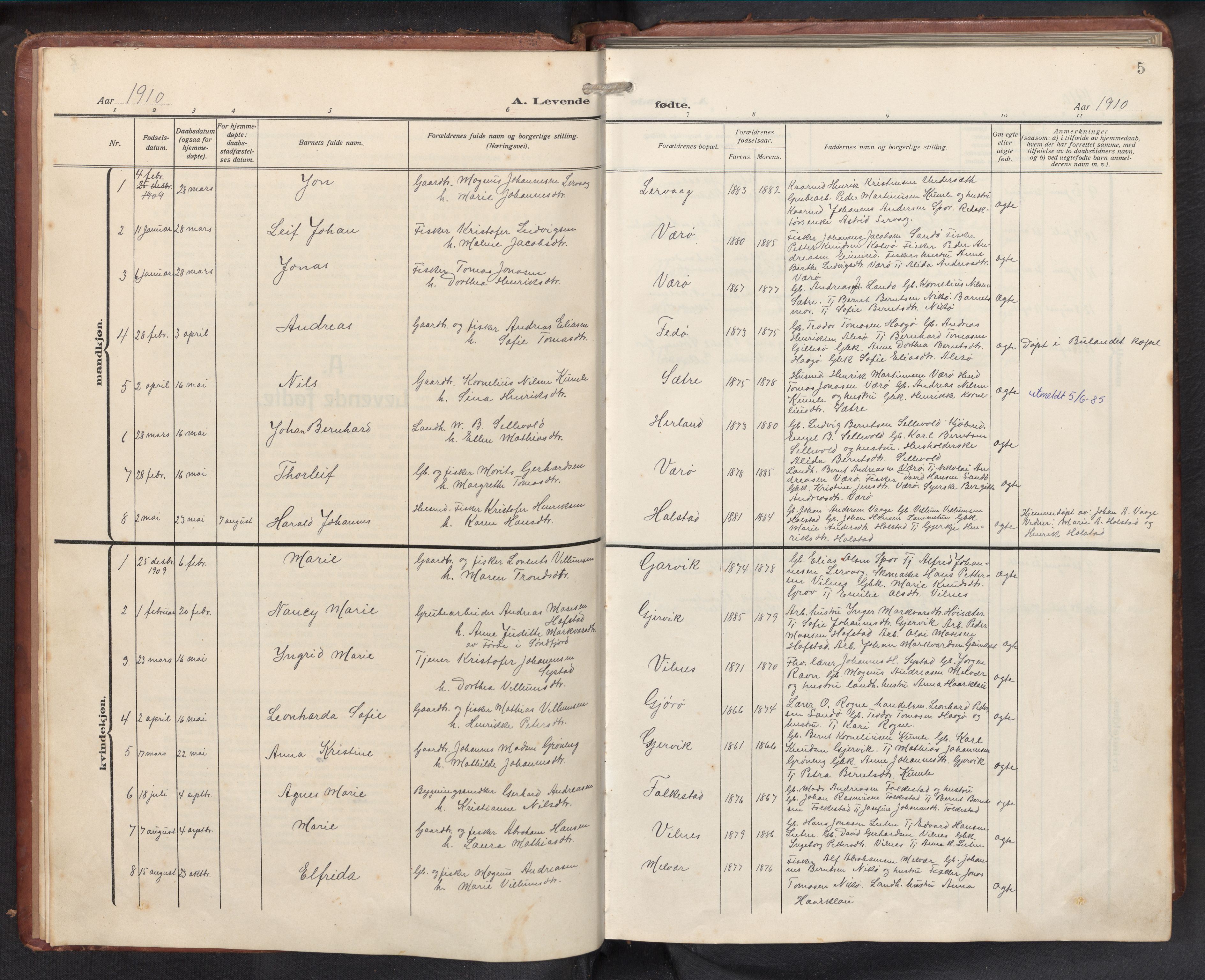 Askvoll sokneprestembete, SAB/A-79501/H/Hab/Habb/L0002: Parish register (copy) no. B 2, 1910-1947, p. 4b-5a
