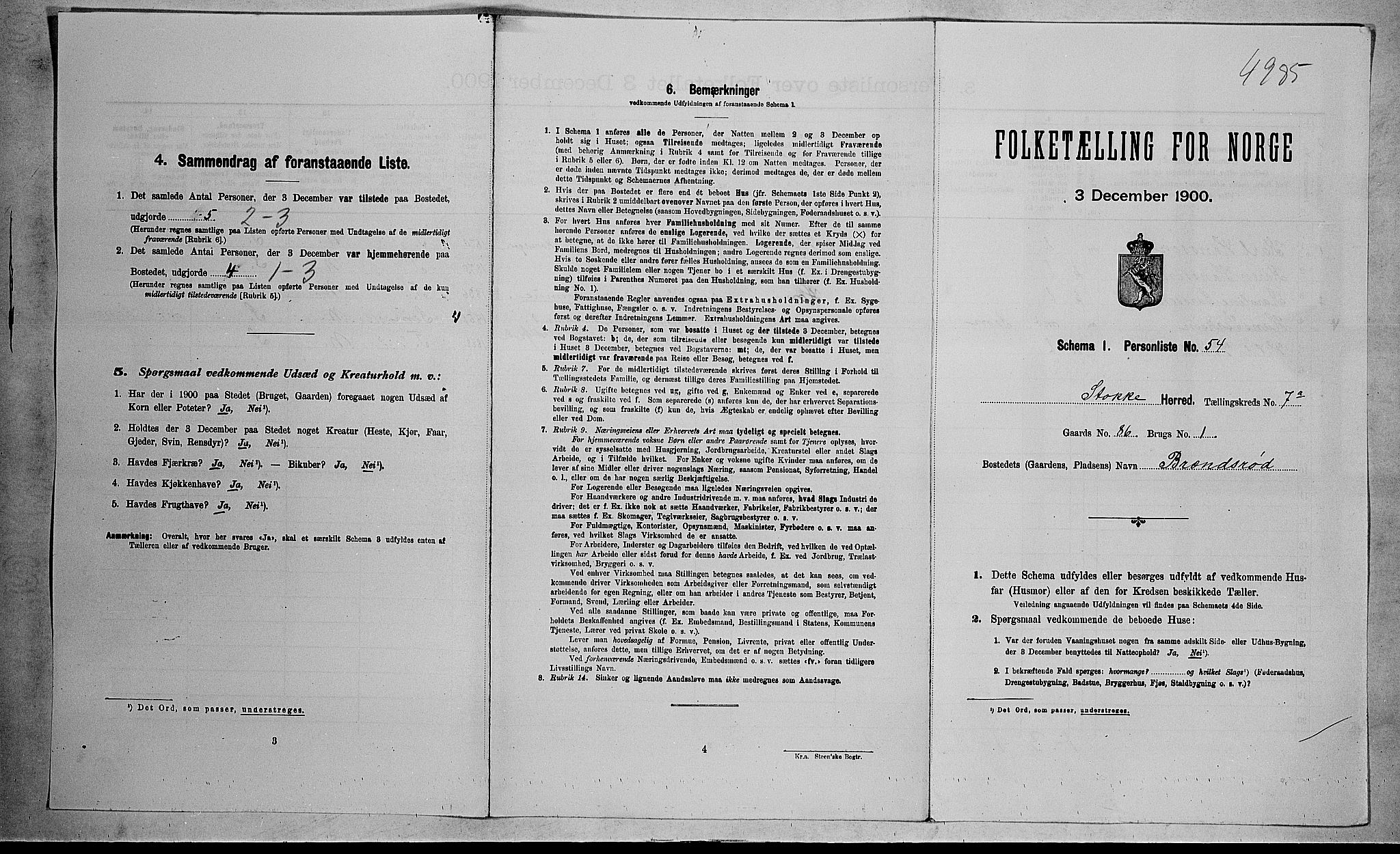 RA, 1900 census for Stokke, 1900, p. 1272