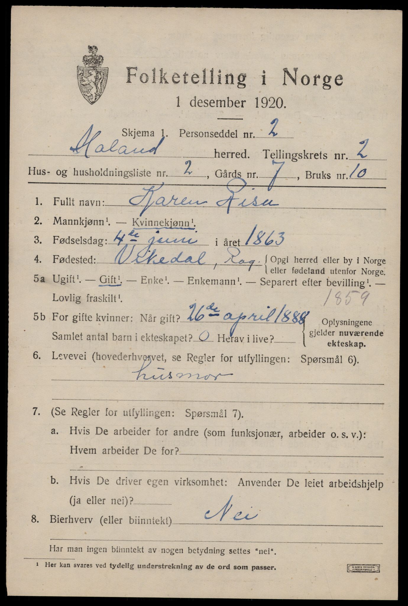 SAST, 1920 census for Håland, 1920, p. 2621