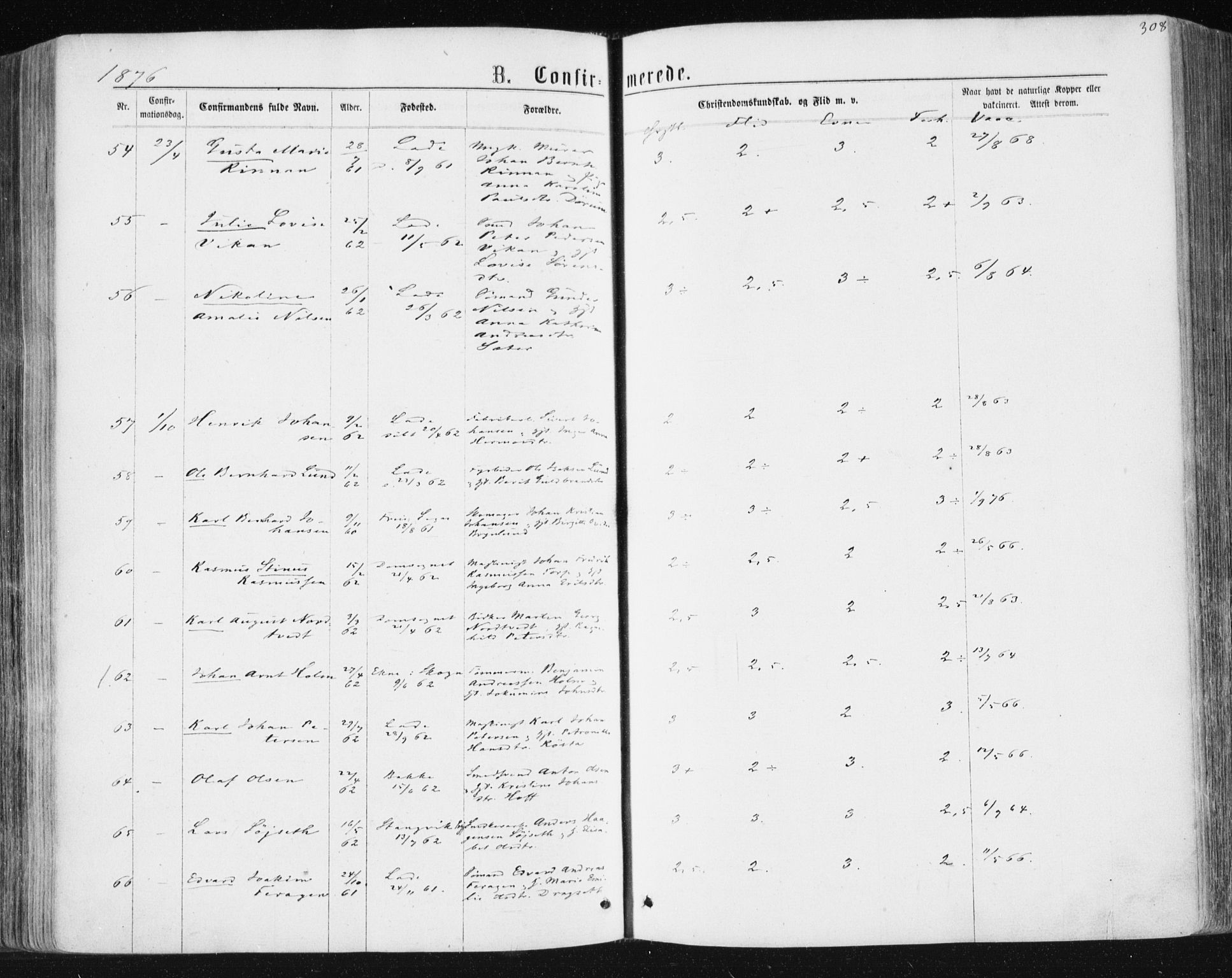 Ministerialprotokoller, klokkerbøker og fødselsregistre - Sør-Trøndelag, AV/SAT-A-1456/604/L0186: Parish register (official) no. 604A07, 1866-1877, p. 308