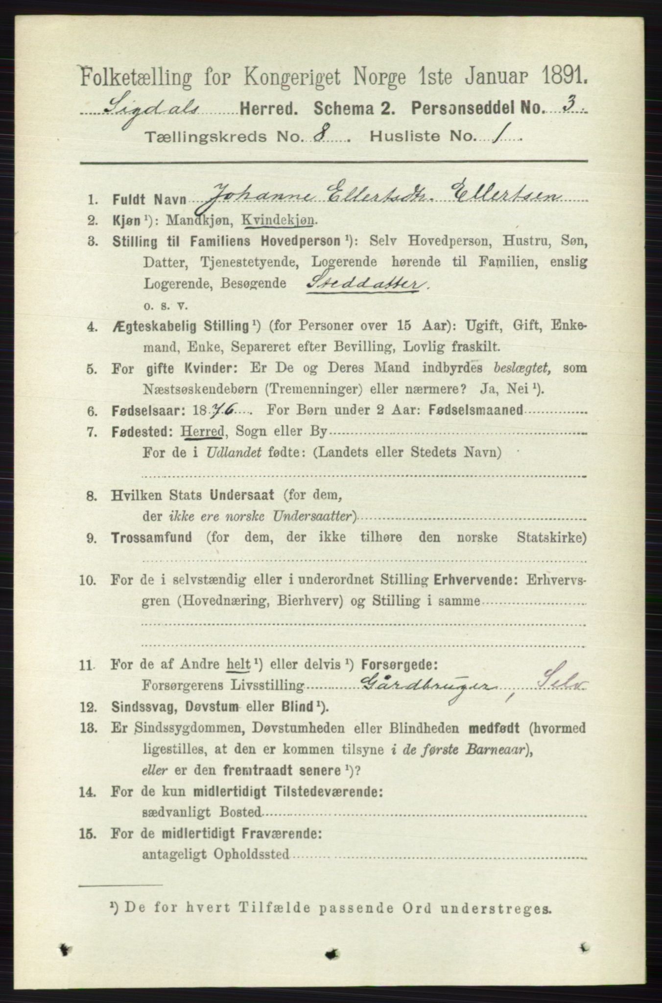 RA, 1891 census for 0621 Sigdal, 1891, p. 3179