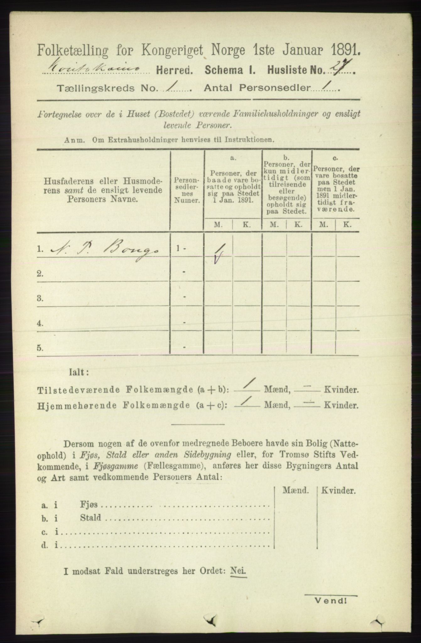 RA, 1891 census for 2011 Kautokeino, 1891, p. 40