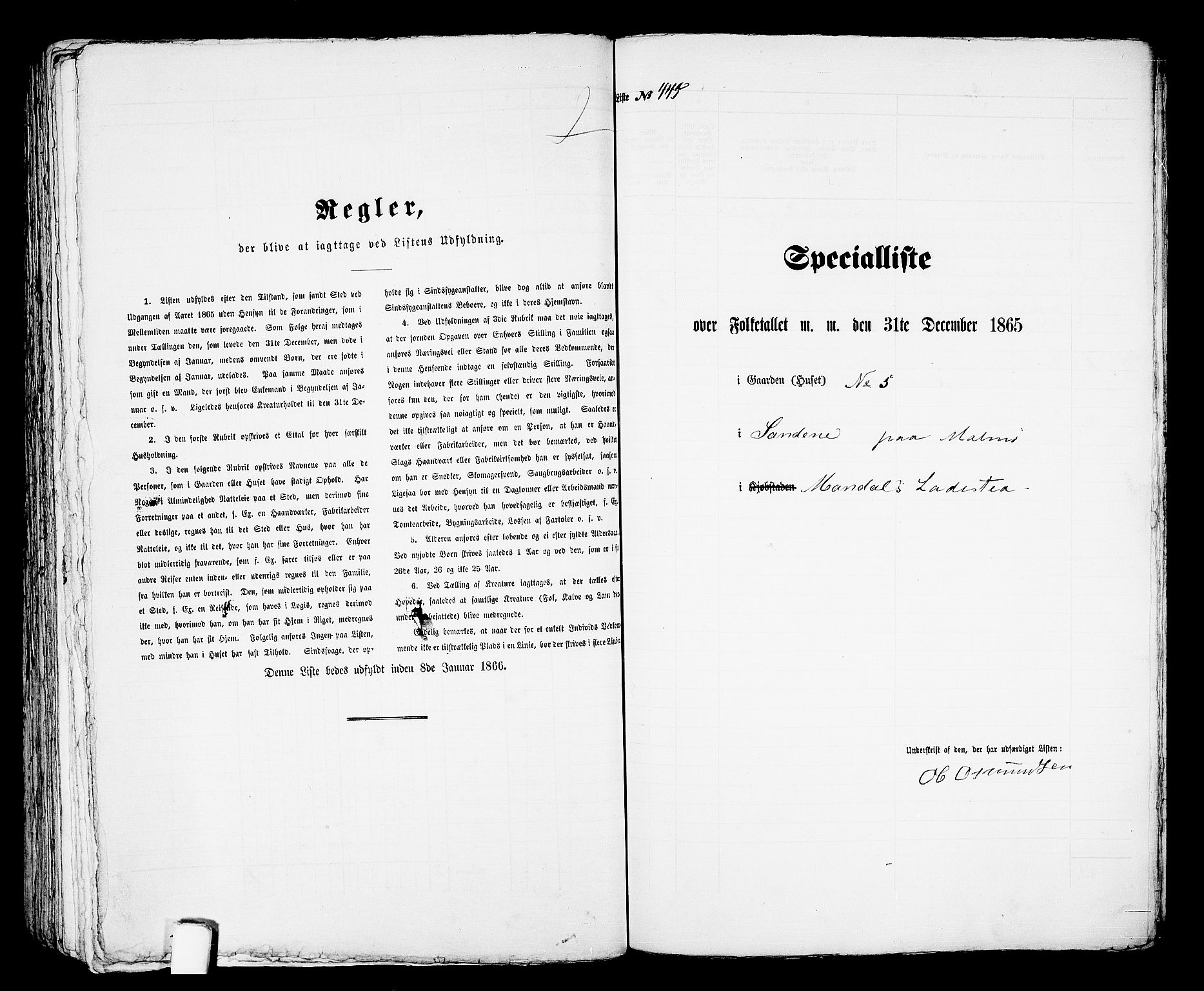 RA, 1865 census for Mandal/Mandal, 1865, p. 899