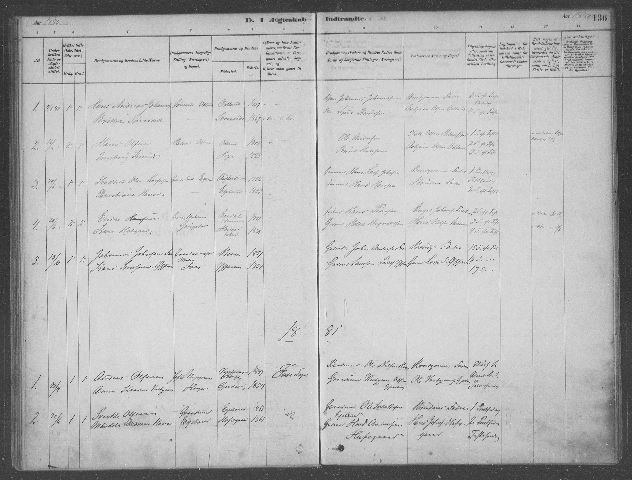 Fusa sokneprestembete, AV/SAB-A-75401/H/Haa: Parish register (official) no. B 1, 1880-1938, p. 136