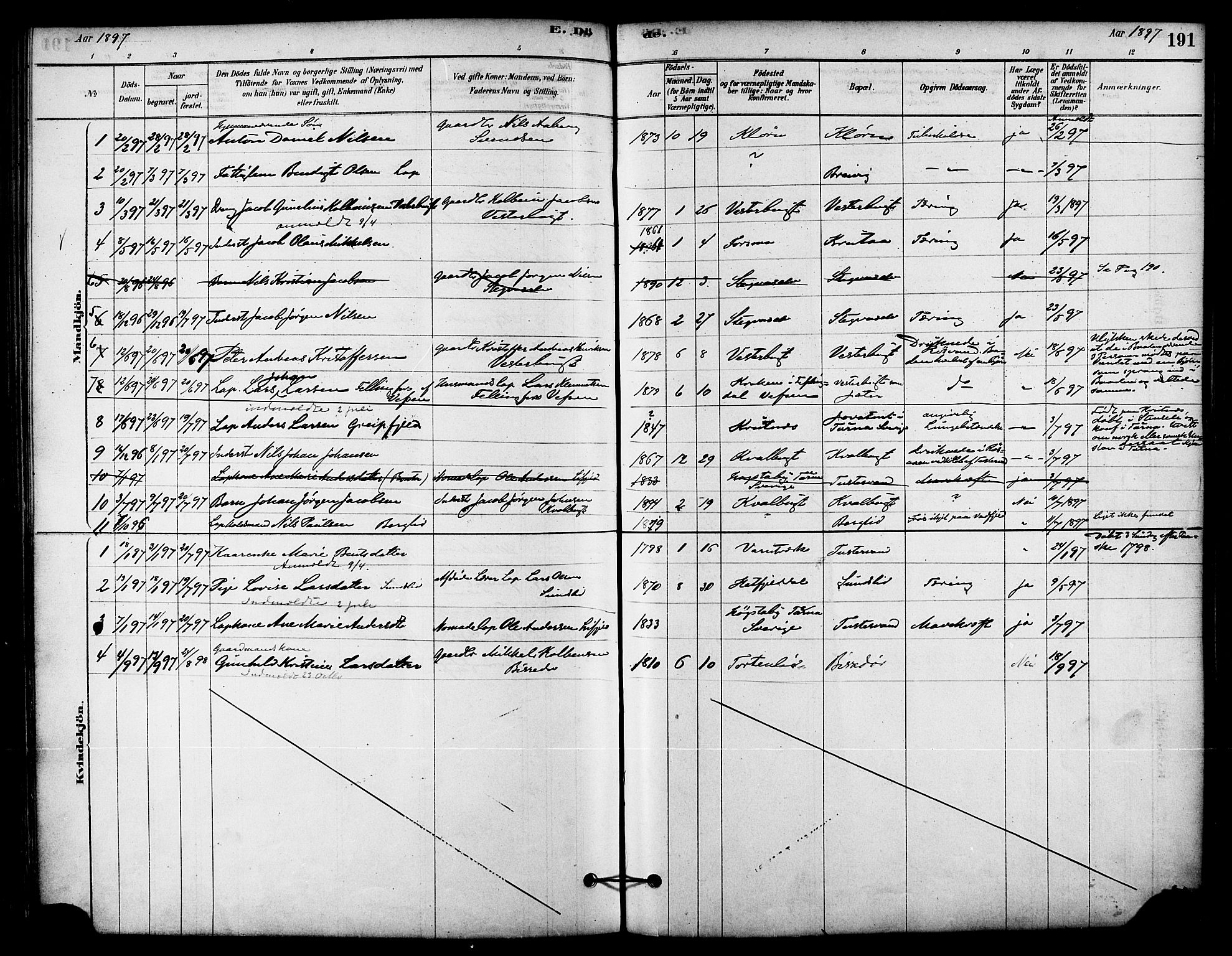 Ministerialprotokoller, klokkerbøker og fødselsregistre - Nordland, AV/SAT-A-1459/823/L0325: Parish register (official) no. 823A02, 1878-1898, p. 191