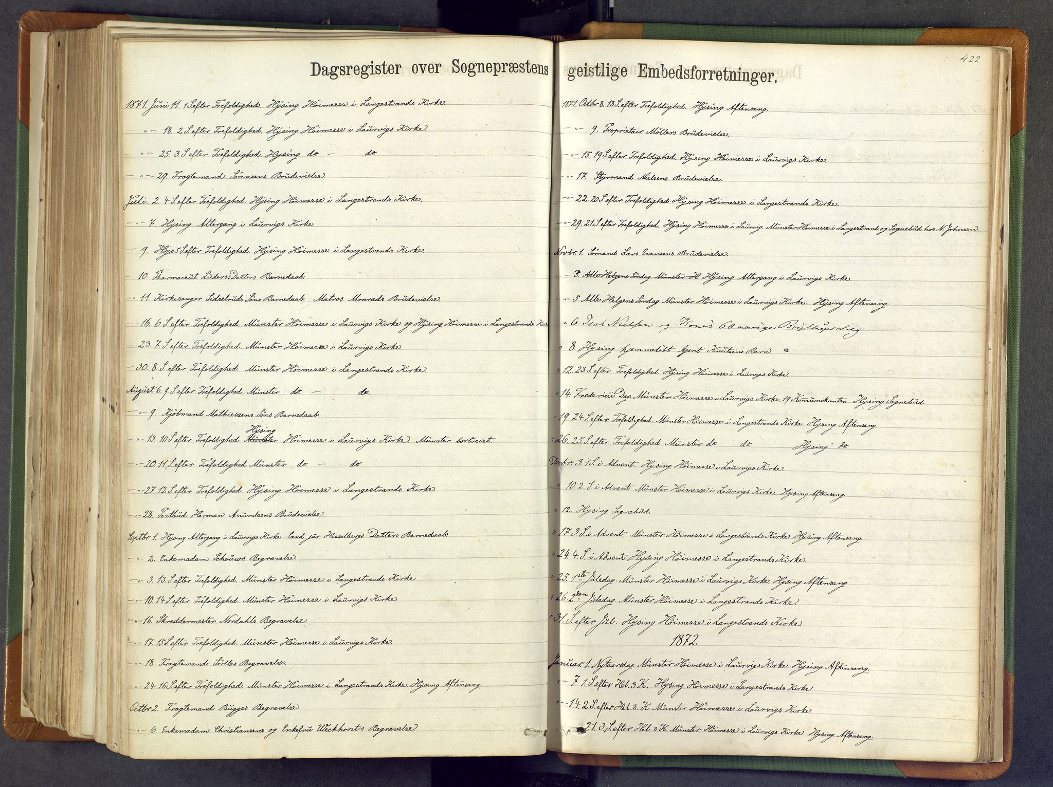Larvik kirkebøker, SAKO/A-352/F/Fa/L0007: Parish register (official) no. I 7, 1871-1883, p. 422