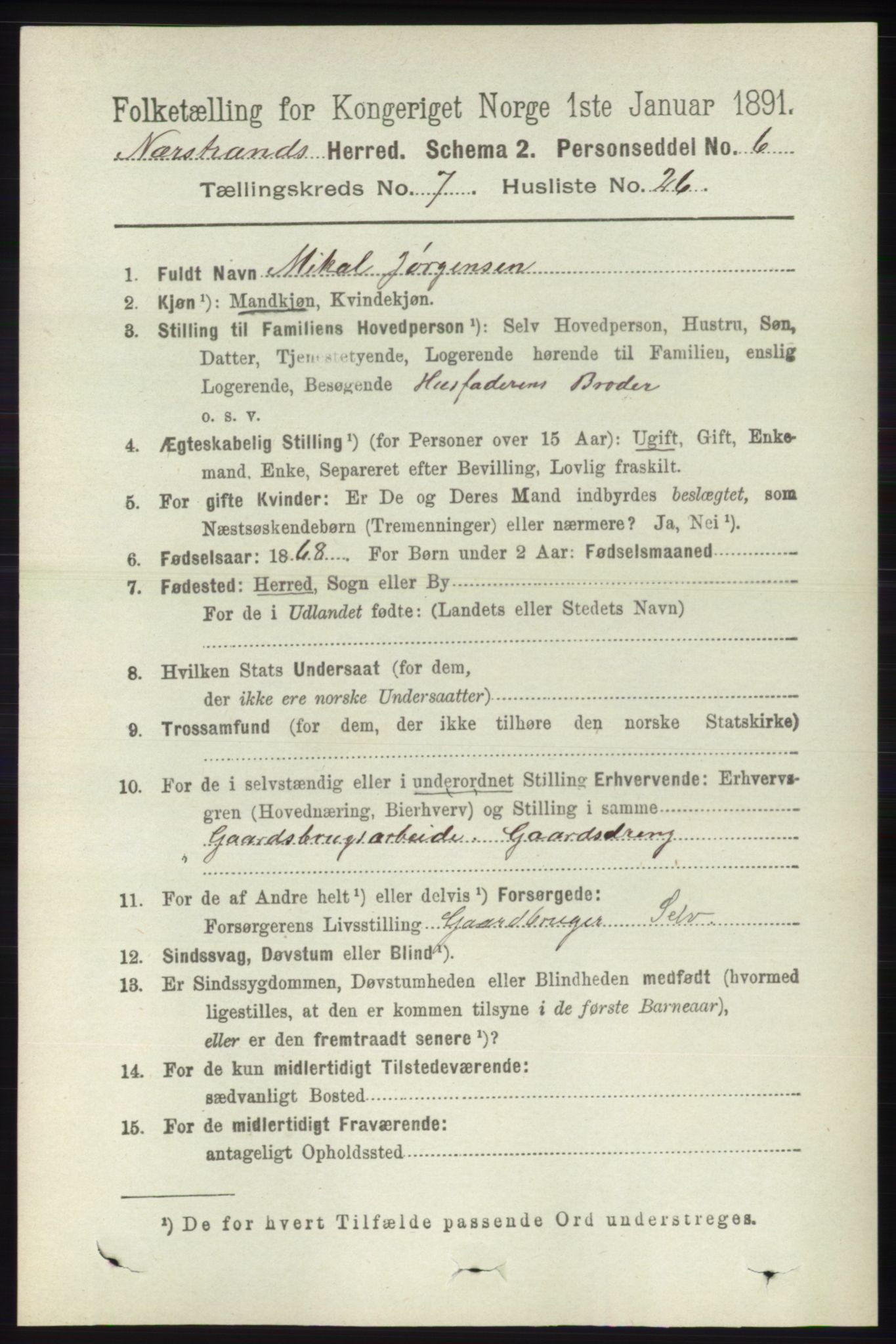 RA, 1891 census for 1139 Nedstrand, 1891, p. 1310