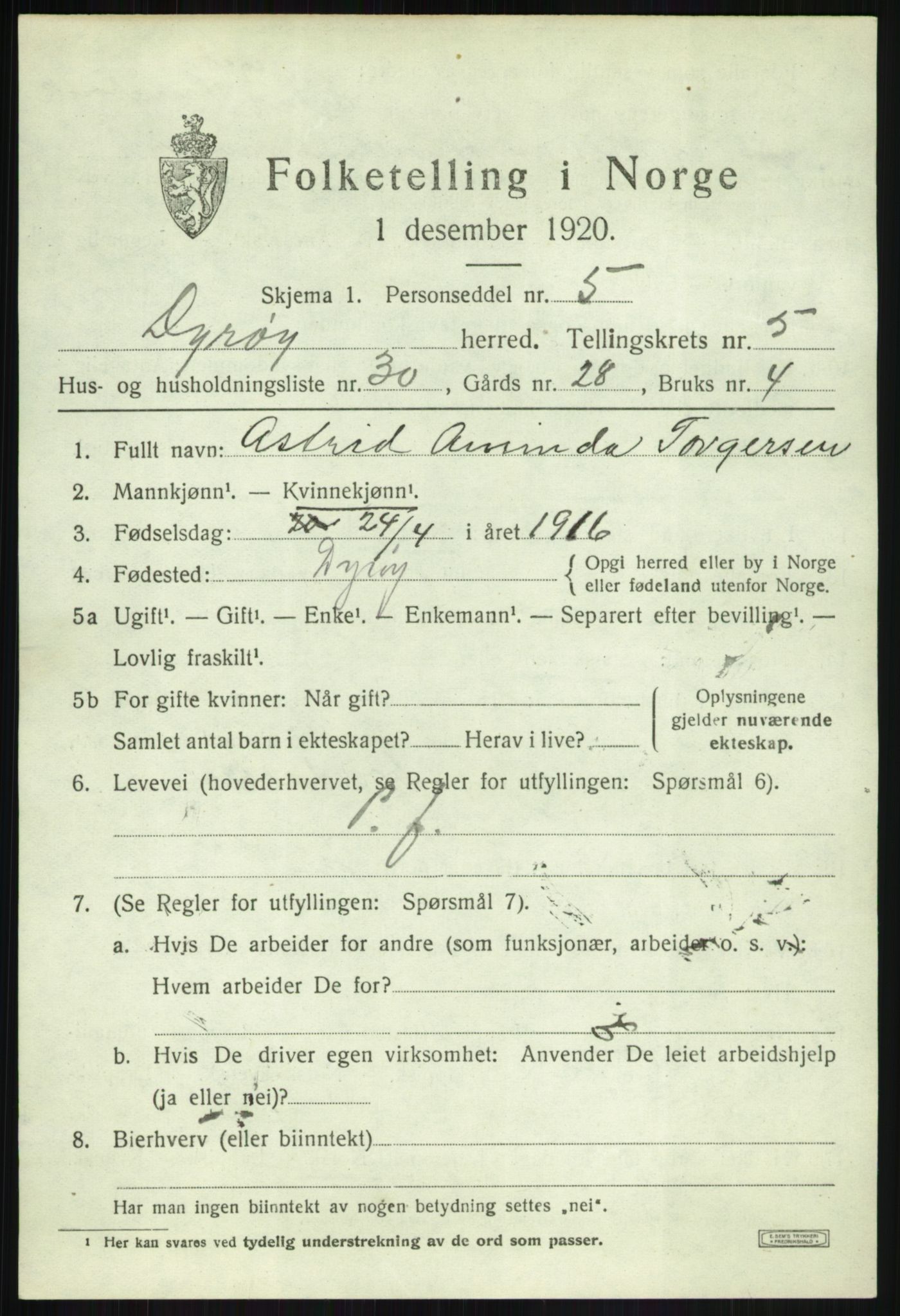 SATØ, 1920 census for Dyrøy, 1920, p. 3117