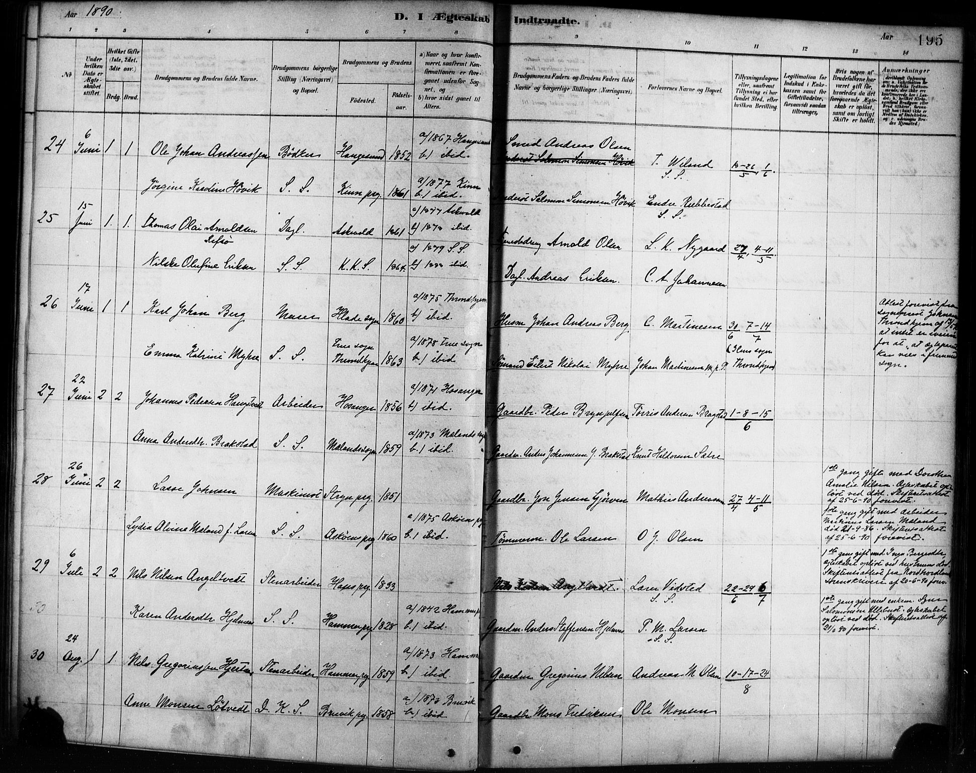 Sandviken Sokneprestembete, AV/SAB-A-77601/H/Ha/L0002: Parish register (official) no. A 2, 1878-1896, p. 195