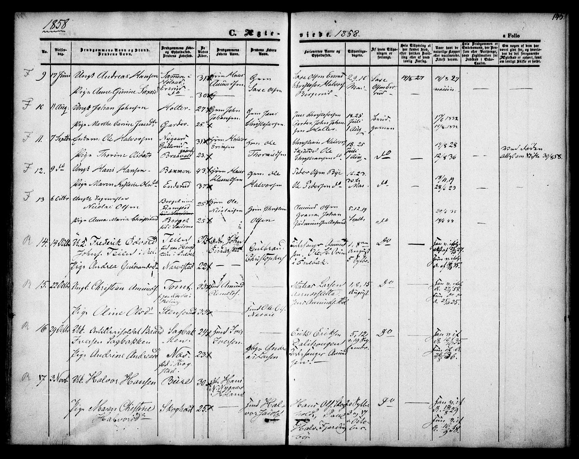 Fet prestekontor Kirkebøker, SAO/A-10370a/F/Fa/L0010: Parish register (official) no. I 10, 1847-1859, p. 145