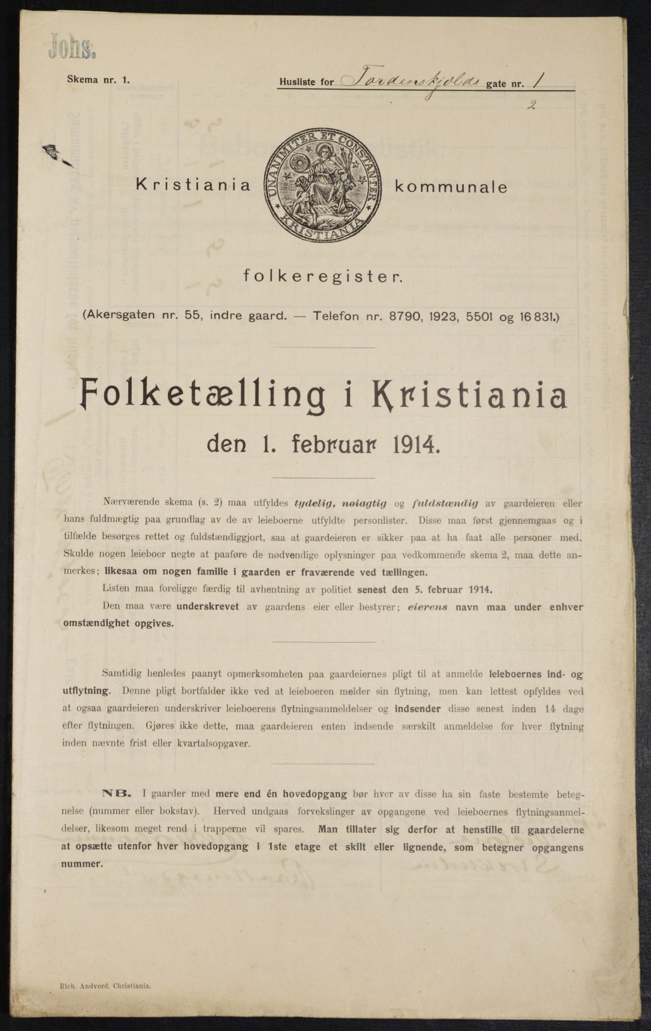 OBA, Municipal Census 1914 for Kristiania, 1914, p. 114554