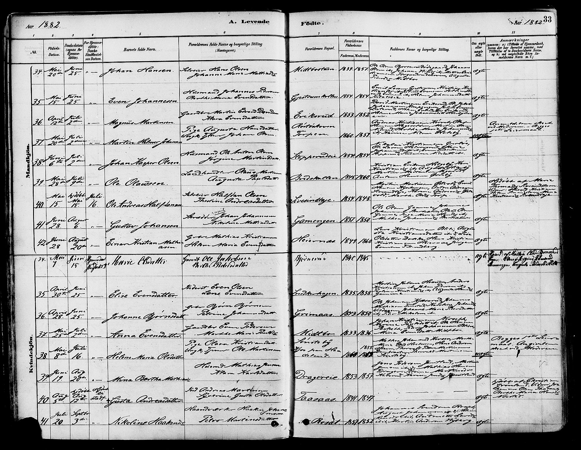 Vestre Toten prestekontor, SAH/PREST-108/H/Ha/Haa/L0009: Parish register (official) no. 9, 1878-1894, p. 33