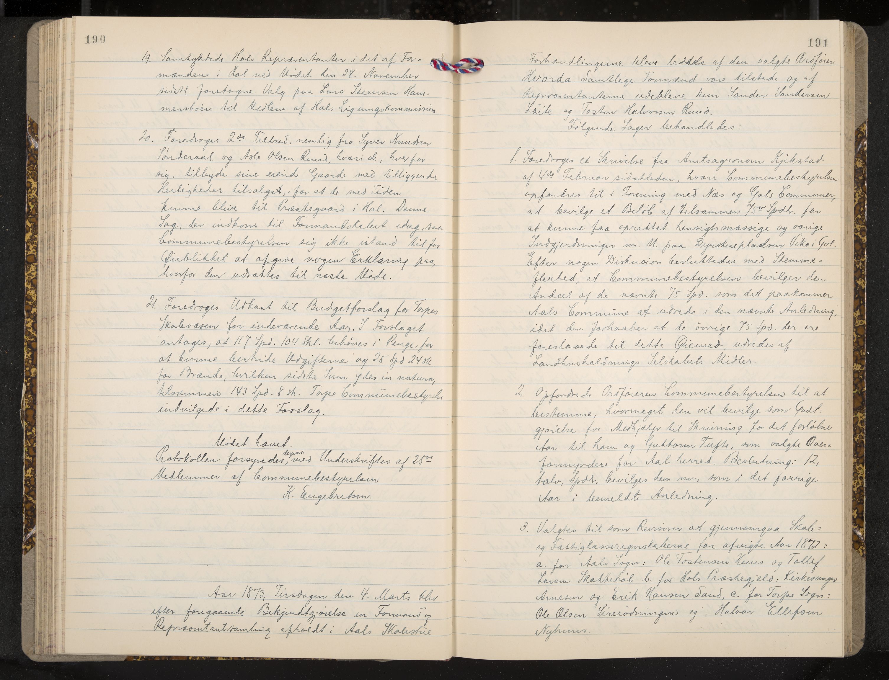 Ål formannskap og sentraladministrasjon, IKAK/0619021/A/Aa/L0003: Utskrift av møtebok, 1864-1880, p. 190-191