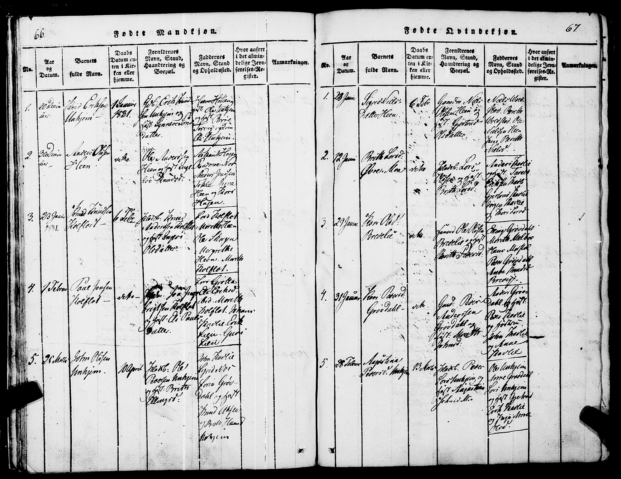 Ministerialprotokoller, klokkerbøker og fødselsregistre - Møre og Romsdal, SAT/A-1454/545/L0585: Parish register (official) no. 545A01, 1818-1853, p. 66-67