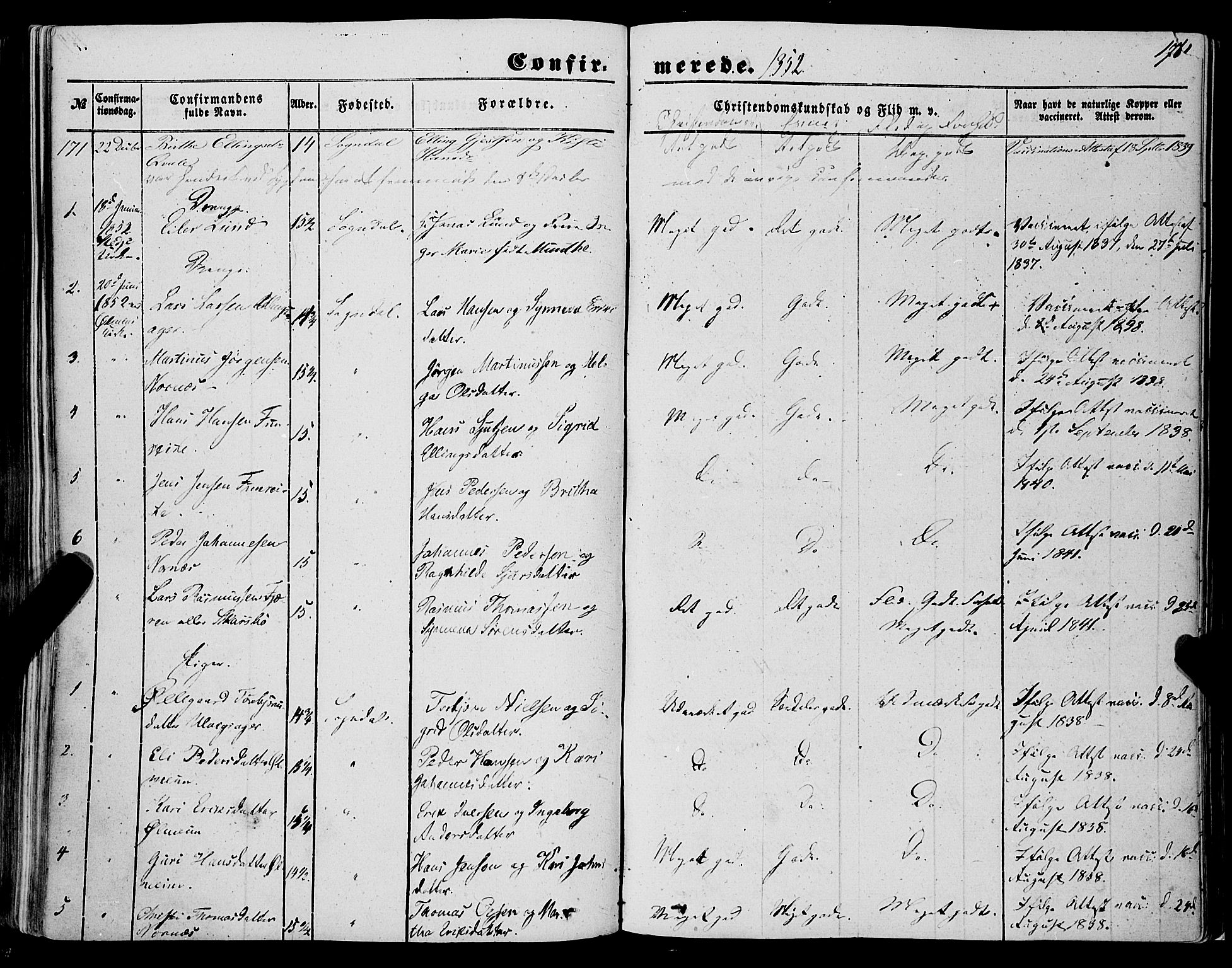 Sogndal sokneprestembete, SAB/A-81301/H/Haa/Haaa/L0012I: Parish register (official) no. A 12I, 1847-1859, p. 170