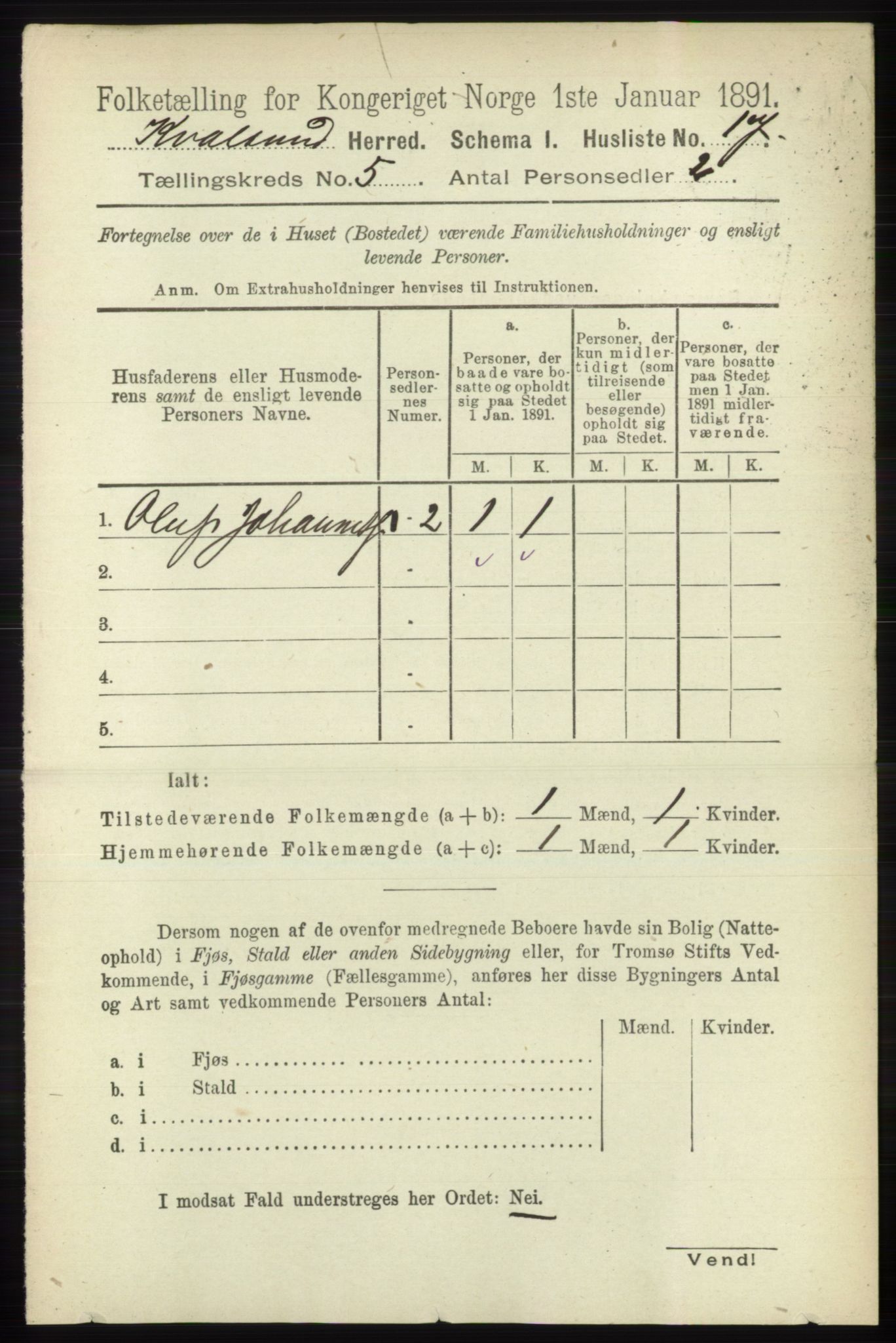 RA, 1891 census for 2017 Kvalsund, 1891, p. 469