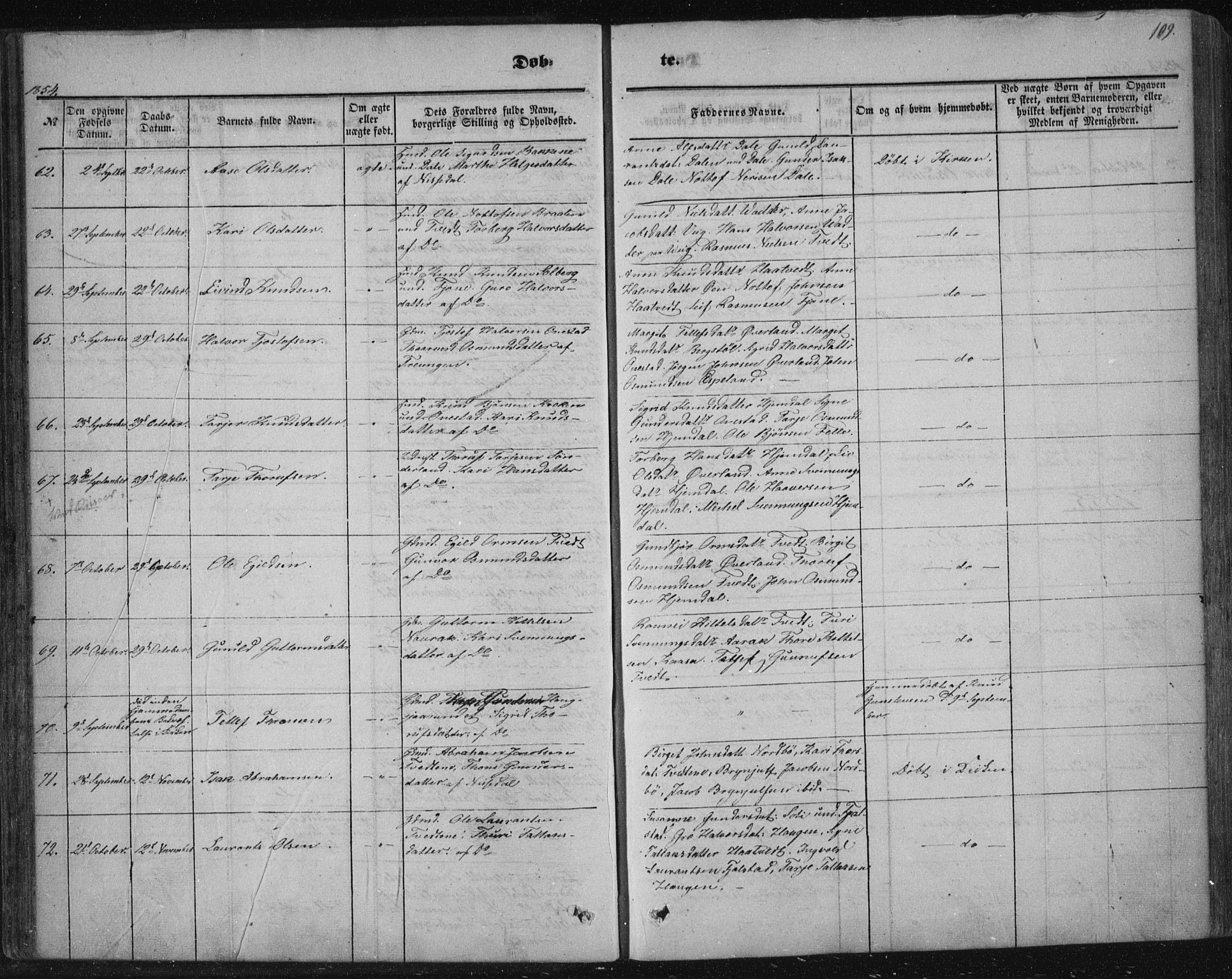 Nissedal kirkebøker, AV/SAKO-A-288/F/Fa/L0003: Parish register (official) no. I 3, 1846-1870, p. 108-109