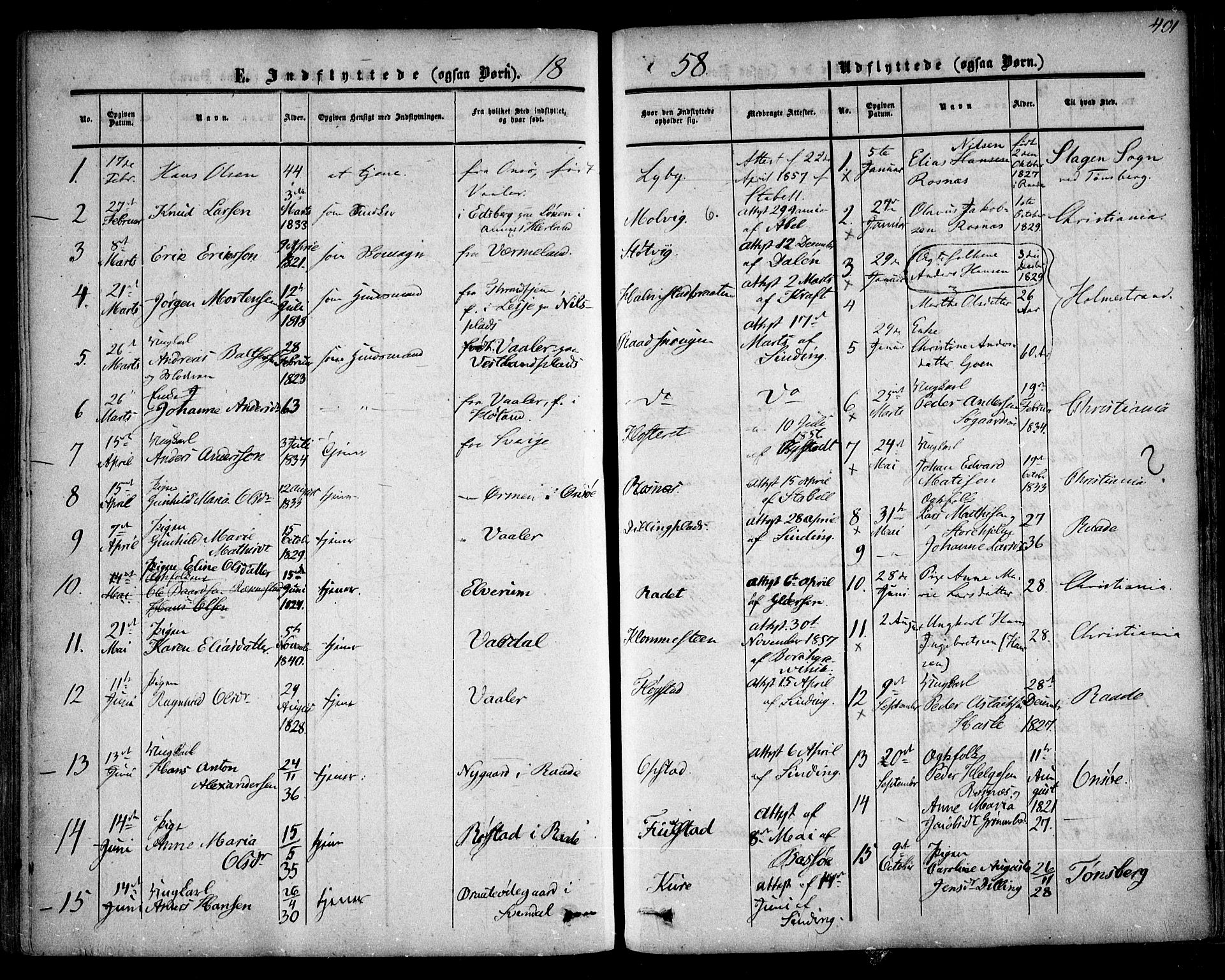 Rygge prestekontor Kirkebøker, SAO/A-10084b/F/Fa/L0005: Parish register (official) no. 5, 1852-1871, p. 401