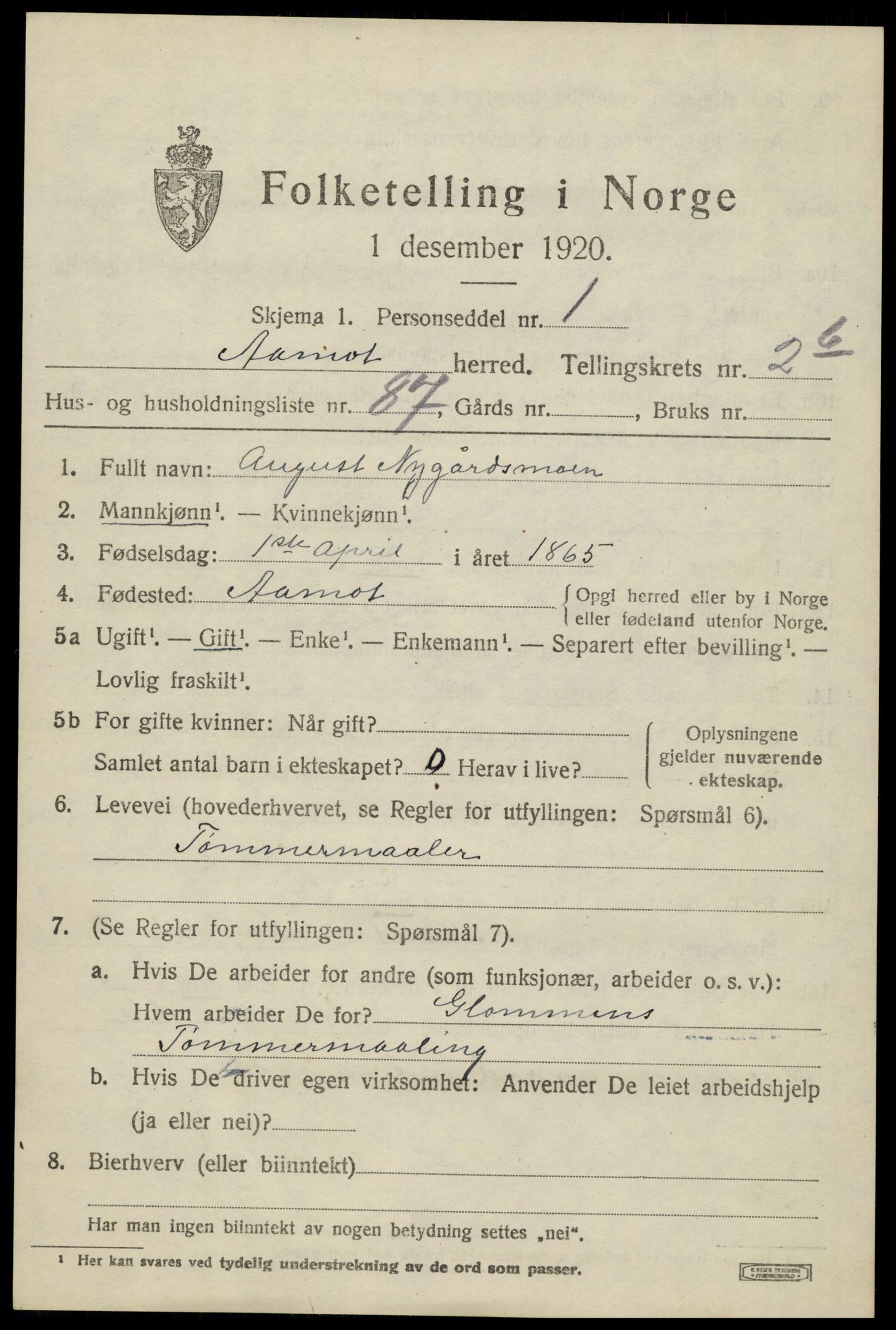 SAH, 1920 census for Åmot, 1920, p. 5055