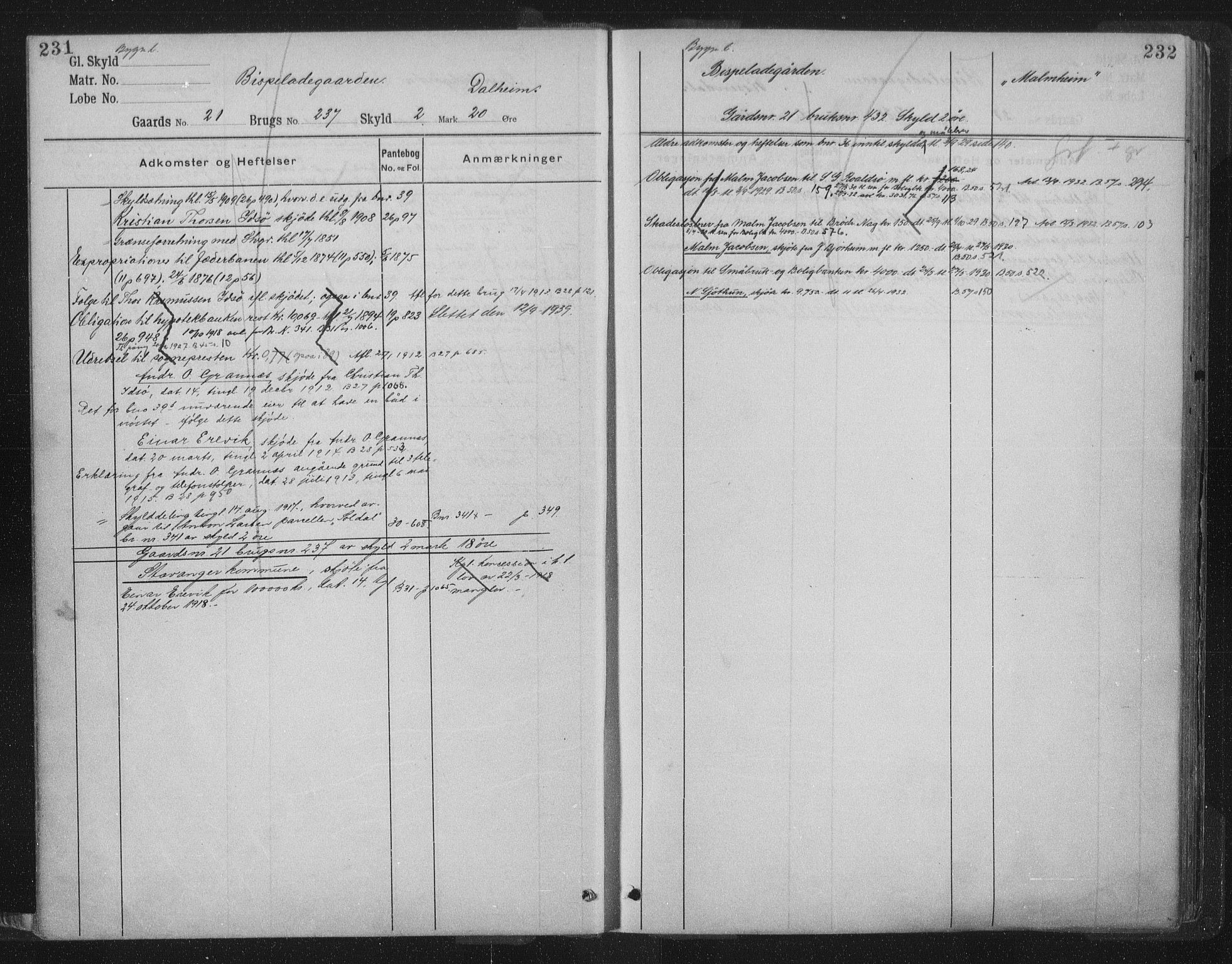 Jæren sorenskriveri, SAST/A-100310/01/4/41/41ABB/L0005: Mortgage register no. 41 ABB5, 1911, p. 231-232