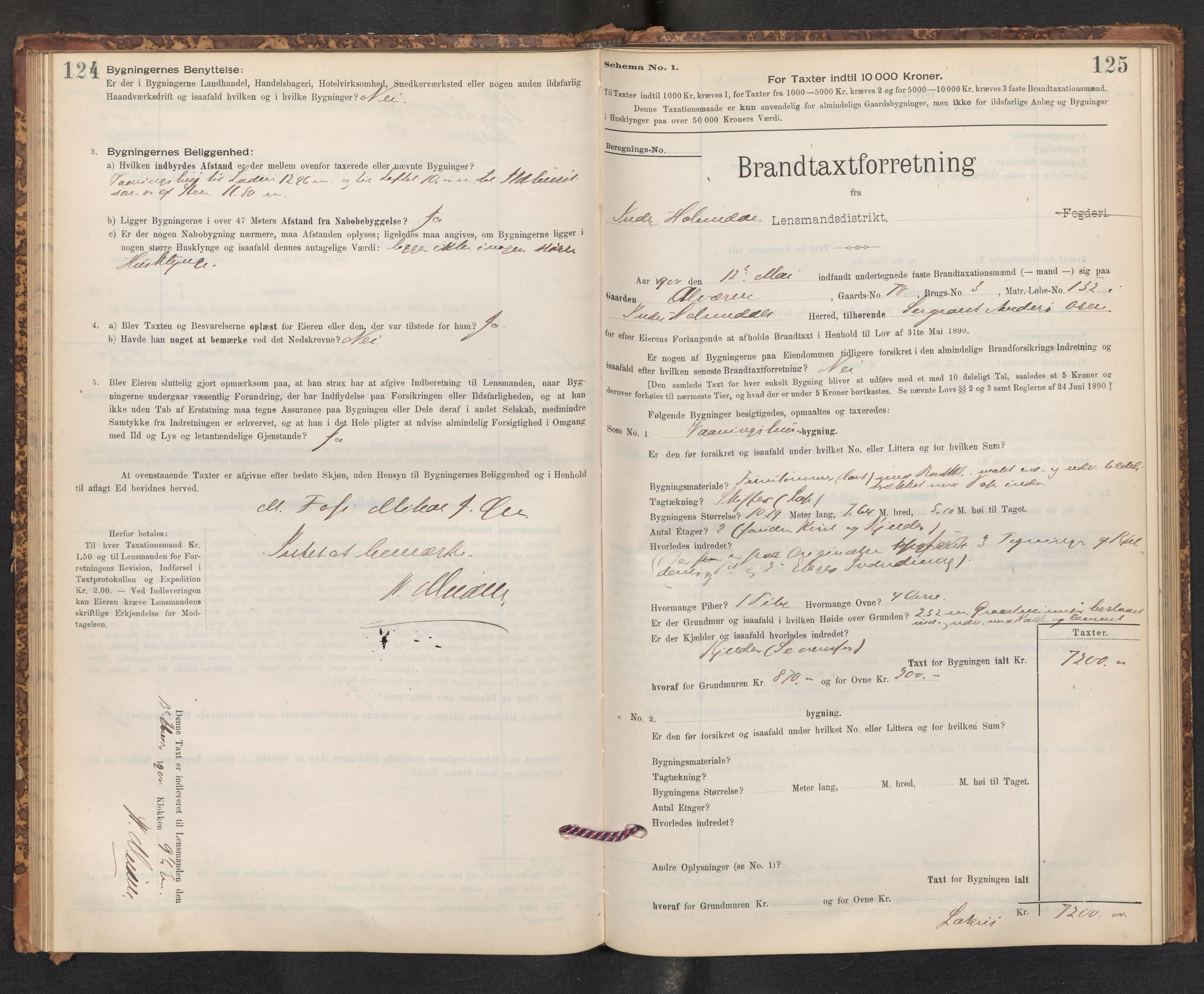 Lensmannen i Gaular, SAB/A-27601/0012/L0005: Branntakstprotokoll, skjematakst, 1895-1917, p. 124-125