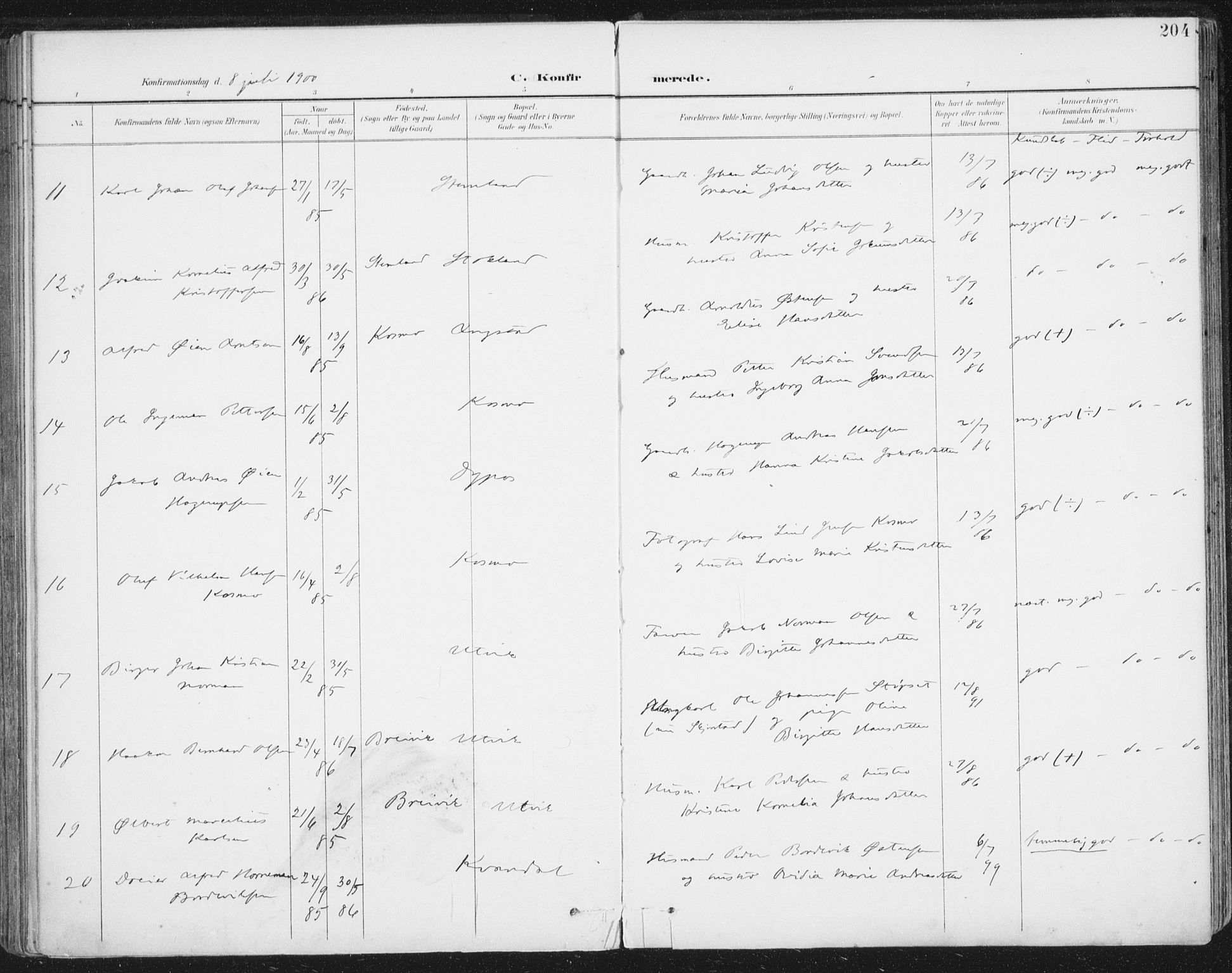 Ministerialprotokoller, klokkerbøker og fødselsregistre - Nordland, AV/SAT-A-1459/852/L0741: Parish register (official) no. 852A11, 1894-1917, p. 204