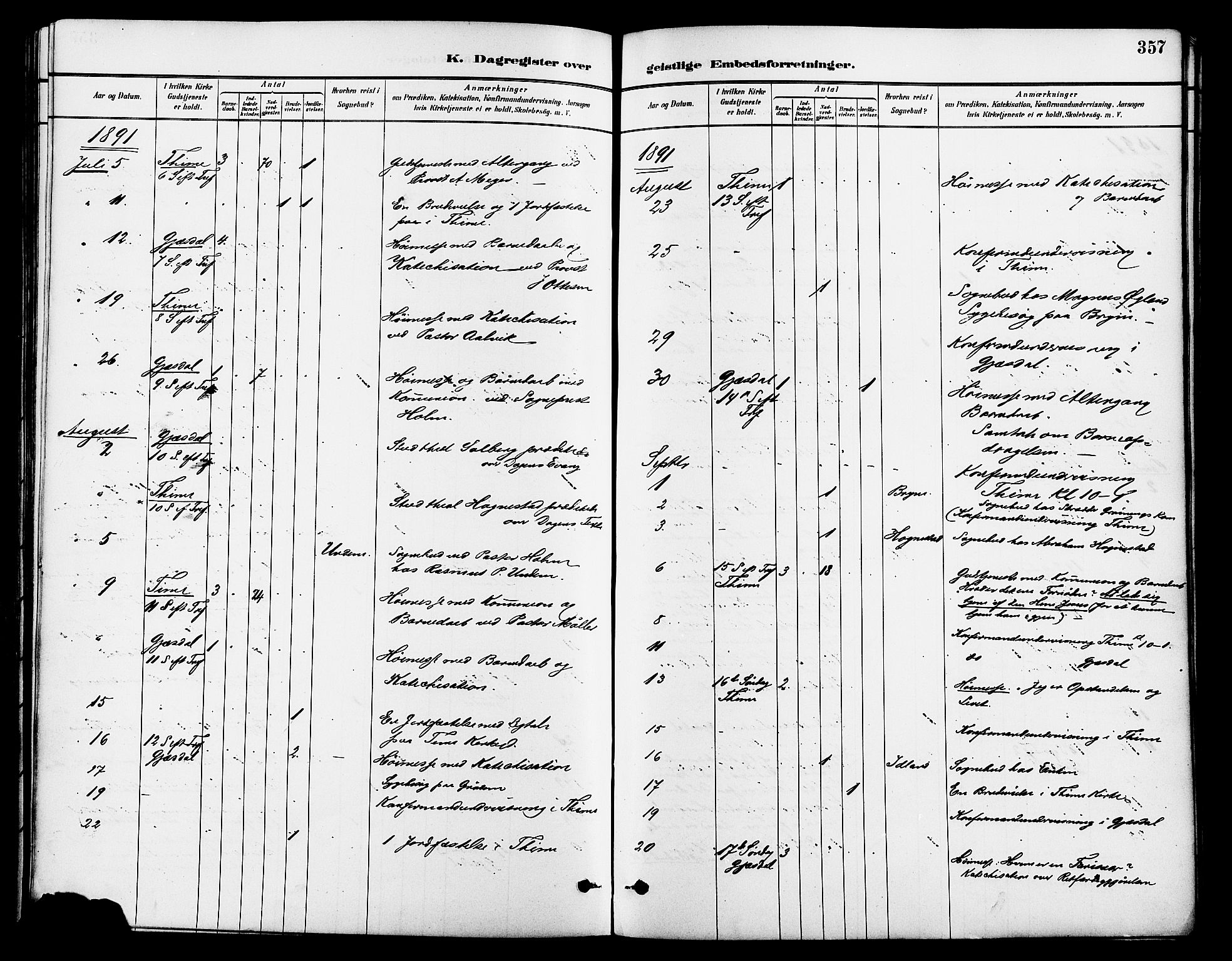 Lye sokneprestkontor, AV/SAST-A-101794/001/30BA/L0009: Parish register (official) no. A 8, 1881-1892, p. 357