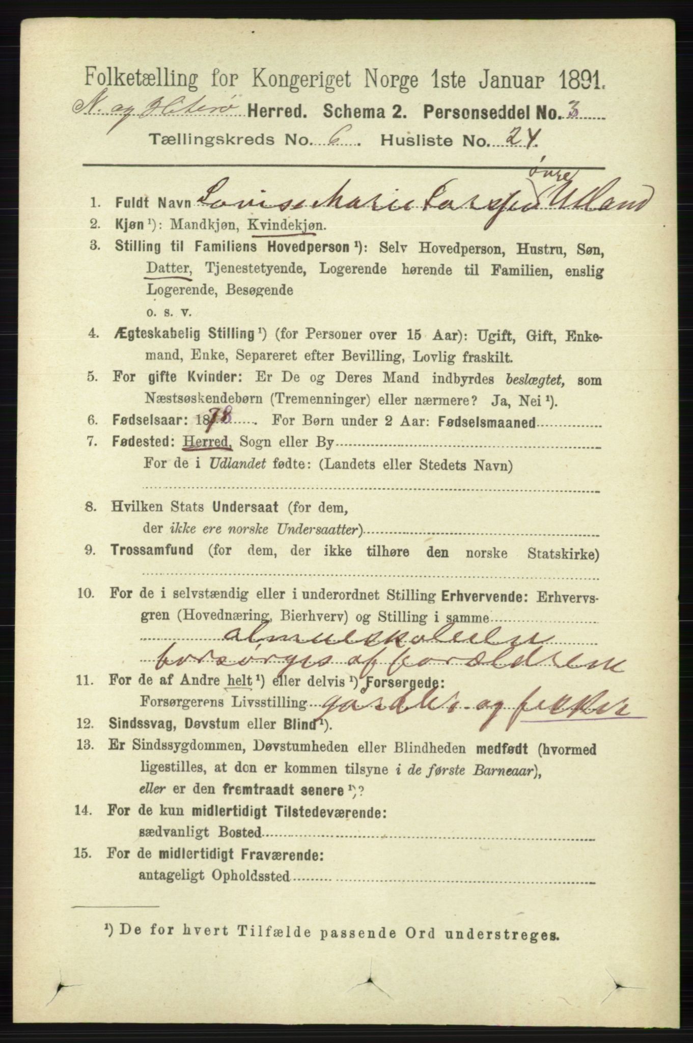 RA, 1891 census for 1043 Hidra og Nes, 1891, p. 2382