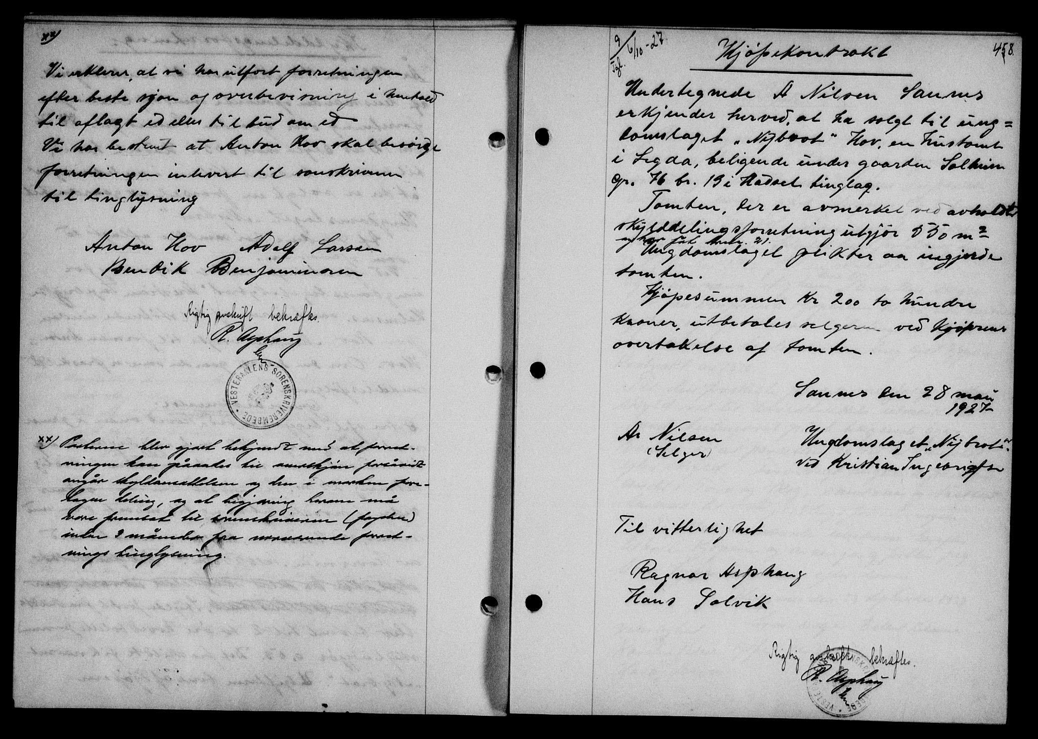 Vesterålen sorenskriveri, SAT/A-4180/1/2/2Ca/L0044: Mortgage book no. 37, 1927-1927, Deed date: 06.10.1927