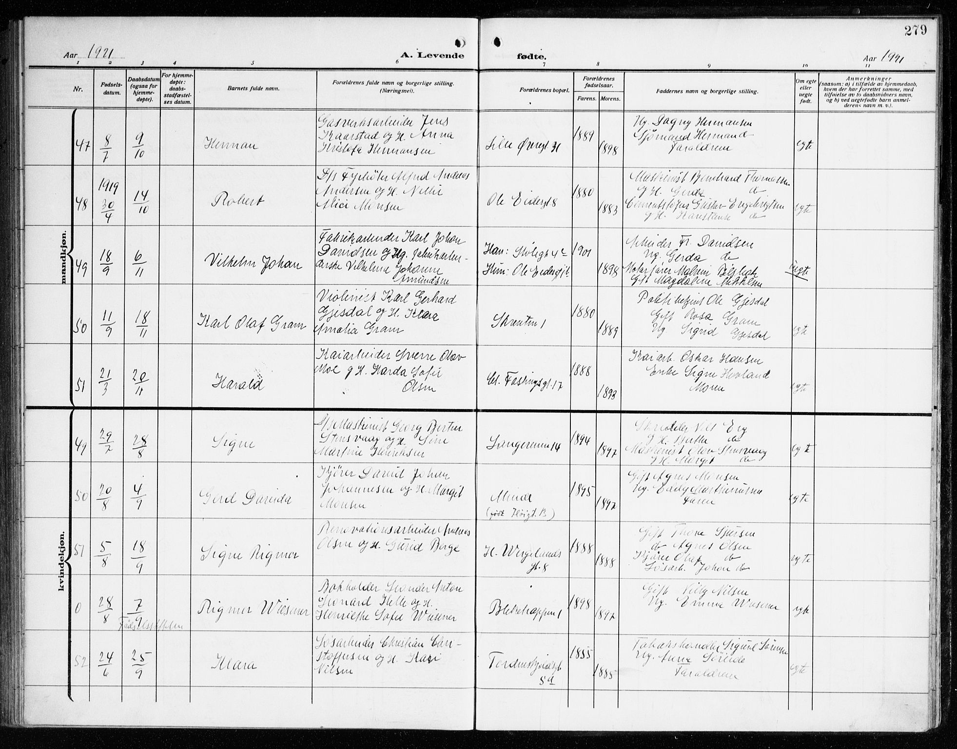 Korskirken sokneprestembete, AV/SAB-A-76101/H/Haa: Parish register (official) no. B 10, 1909-1923, p. 279