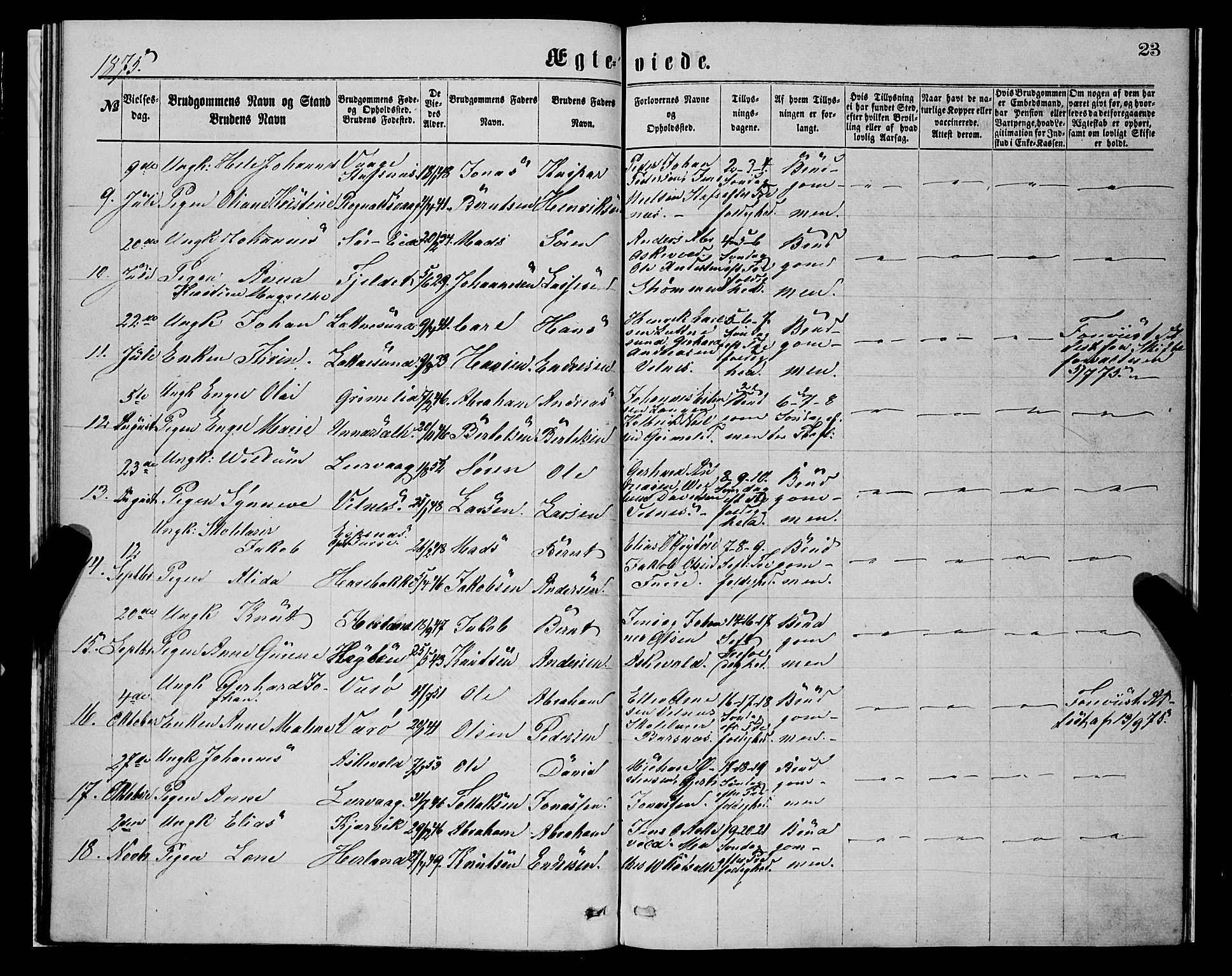 Askvoll sokneprestembete, AV/SAB-A-79501/H/Haa/Haaa/L0014: Parish register (official) no. A 14, 1868-1878, p. 23