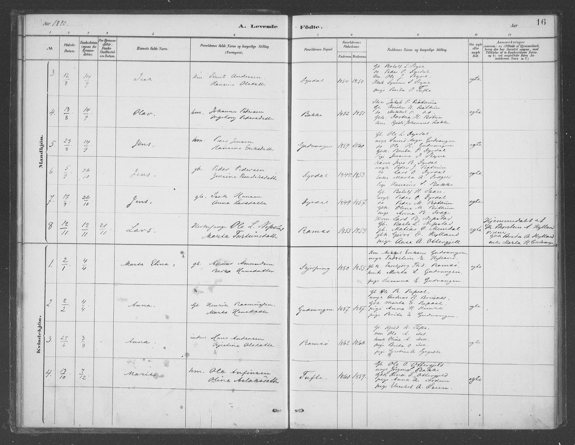 Aurland sokneprestembete, SAB/A-99937/H/Ha/Had/L0001: Parish register (official) no. D  1, 1880-1903, p. 16