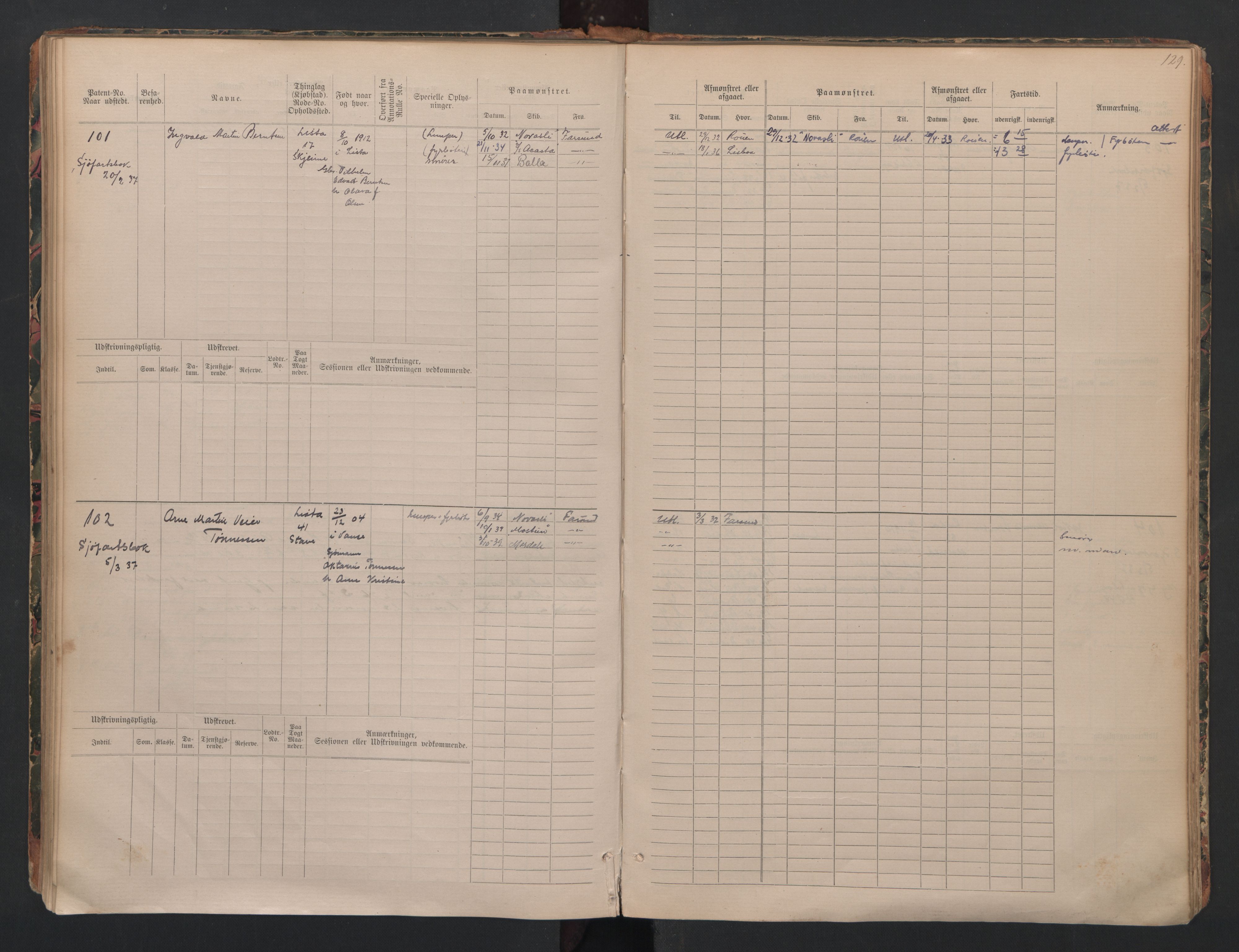 Farsund mønstringskrets, SAK/2031-0017/F/Fb/L0024: Hovedrulle B nr 1-192 med register, annotasjonsrulle B nr 1-2, Z-16, 1884-1945, p. 85