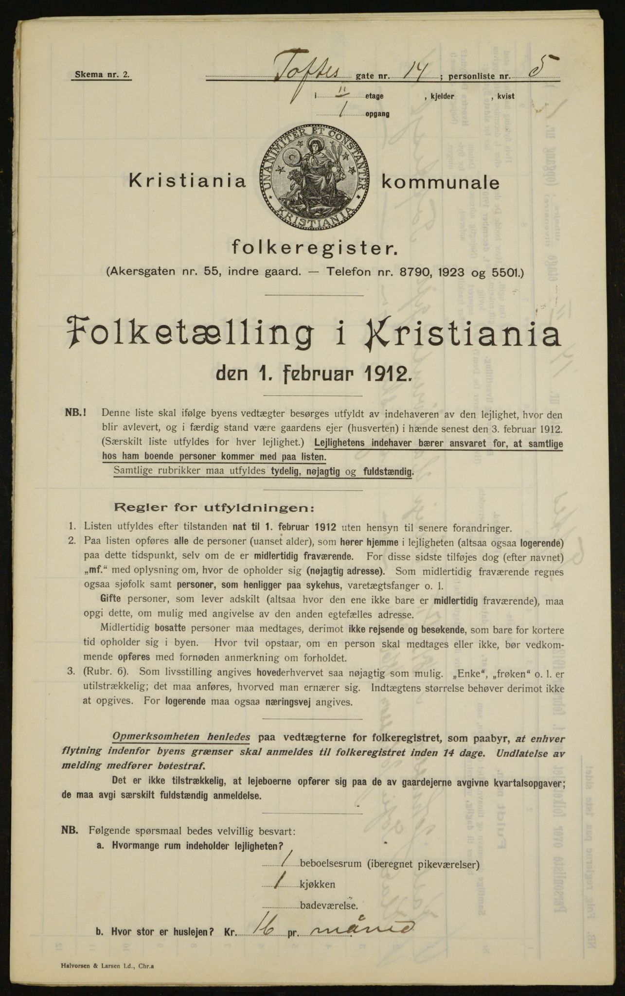 OBA, Municipal Census 1912 for Kristiania, 1912, p. 111545