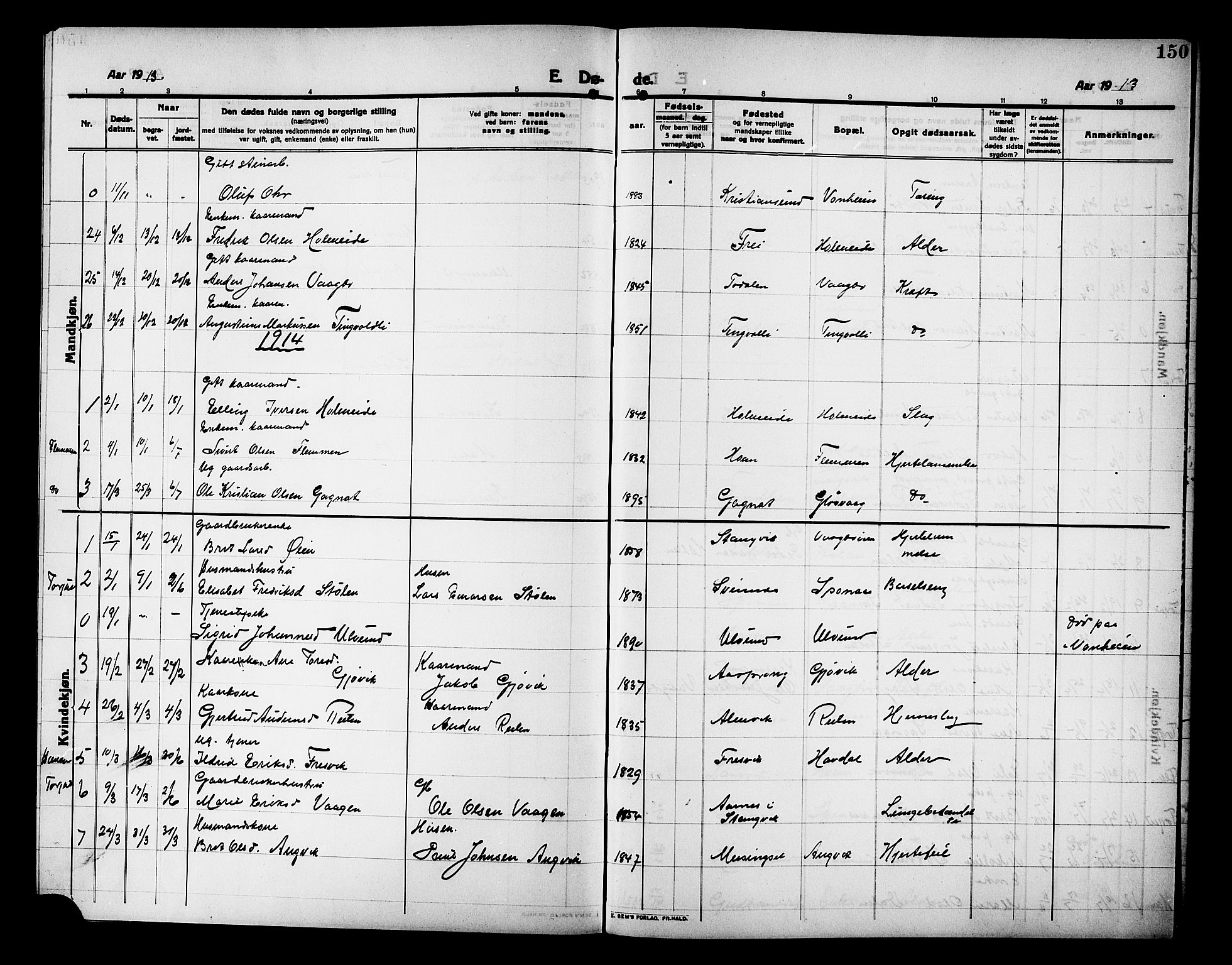 Ministerialprotokoller, klokkerbøker og fødselsregistre - Møre og Romsdal, AV/SAT-A-1454/586/L0993: Parish register (copy) no. 586C04, 1910-1918, p. 150