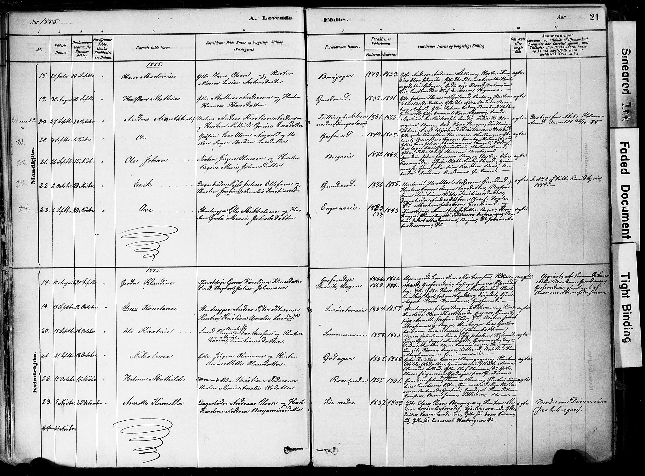 Botne kirkebøker, SAKO/A-340/F/Fa/L0007: Parish register (official) no. I 7, 1878-1910, p. 21