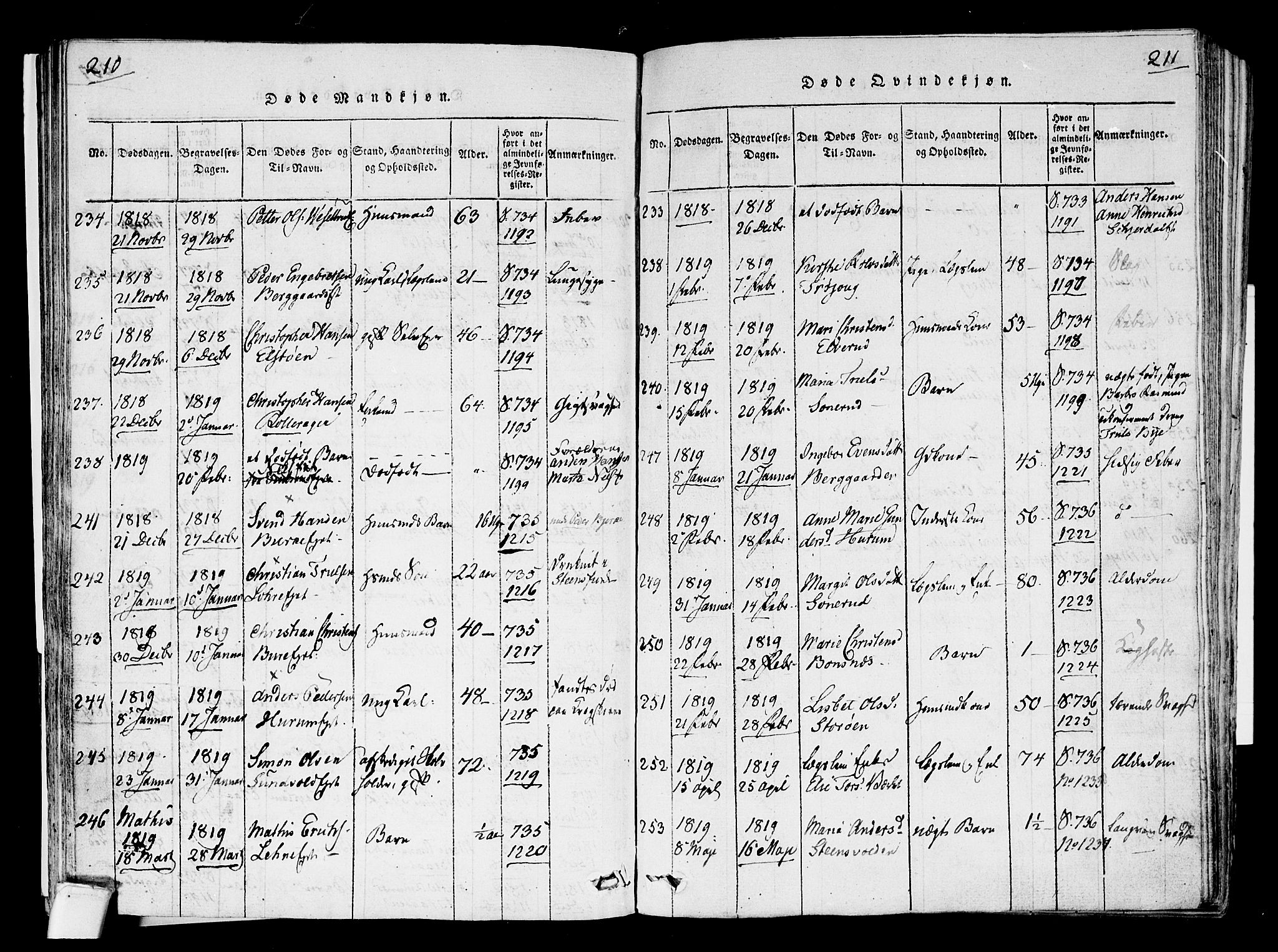 Hole kirkebøker, SAKO/A-228/F/Fa/L0004: Parish register (official) no. I 4, 1814-1833, p. 210-211