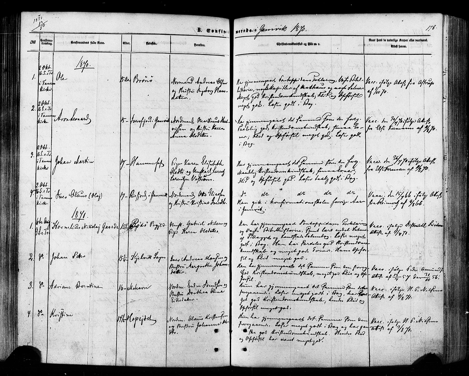 Tana sokneprestkontor, SATØ/S-1334/H/Ha/L0002kirke: Parish register (official) no. 2 /2, 1862-1877, p. 178