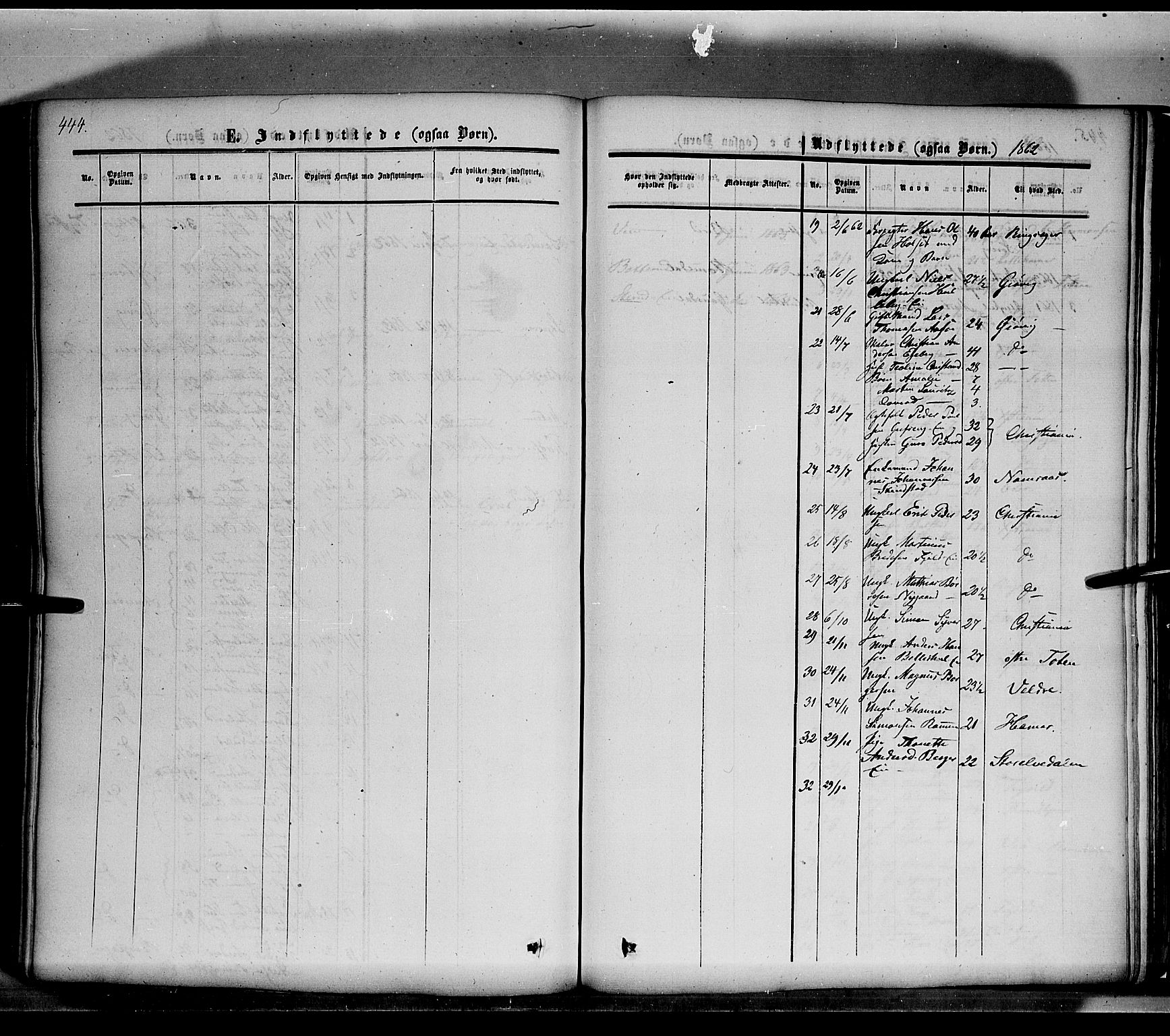 Nes prestekontor, Hedmark, SAH/PREST-020/K/Ka/L0004: Parish register (official) no. 4, 1852-1886, p. 444