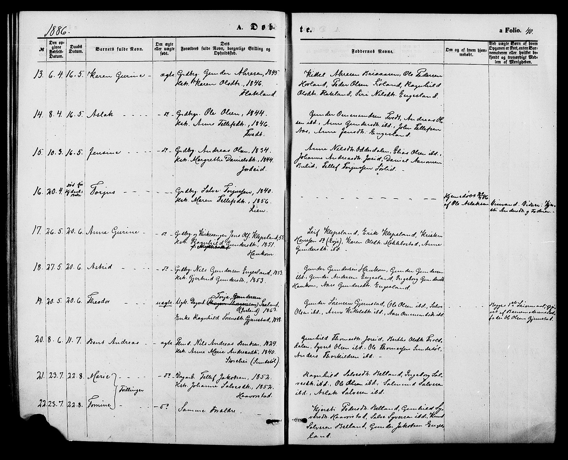 Herefoss sokneprestkontor, SAK/1111-0019/F/Fa/Fab/L0003: Parish register (official) no. A 3, 1875-1886, p. 40
