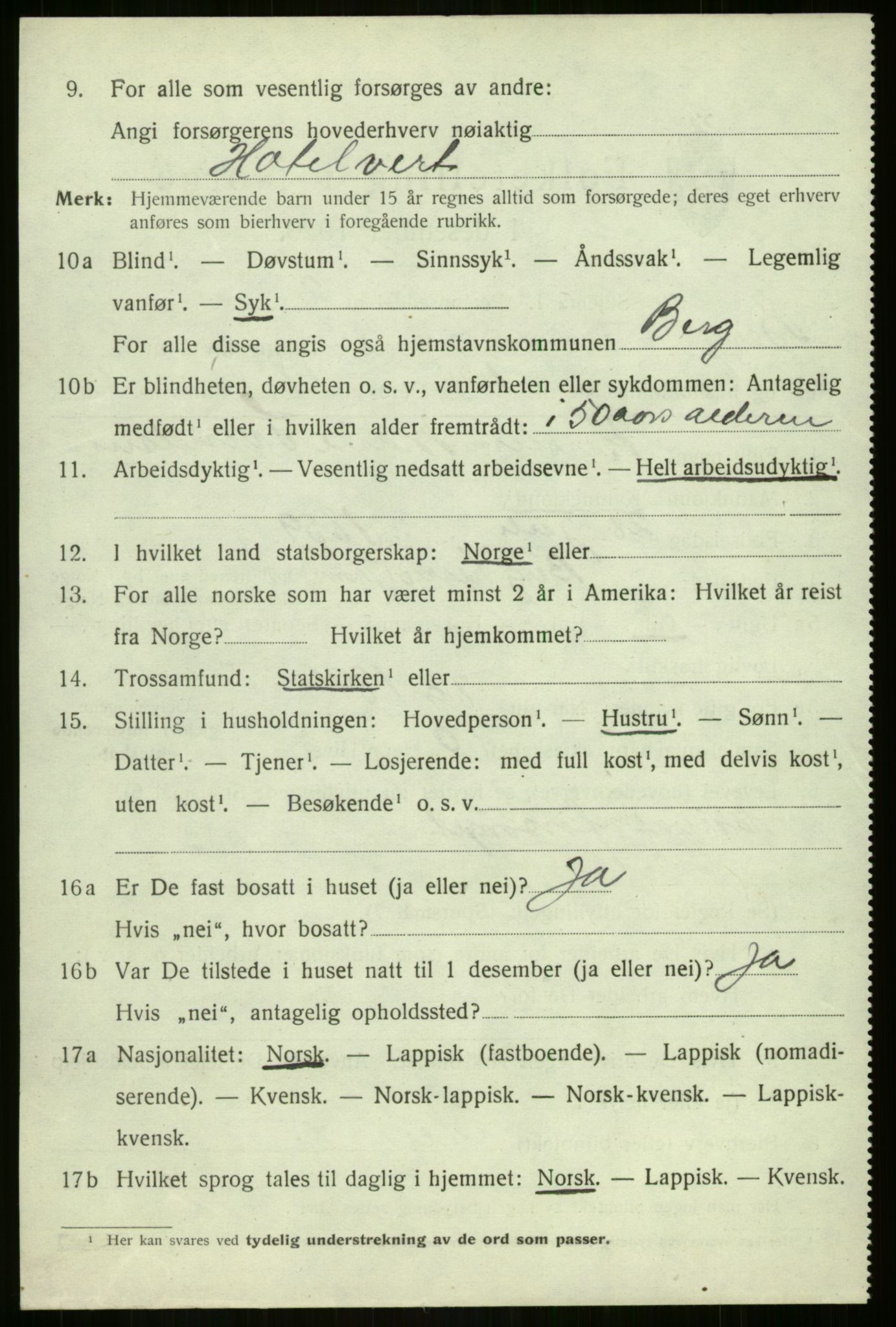 SATØ, 1920 census for Berg, 1920, p. 2746