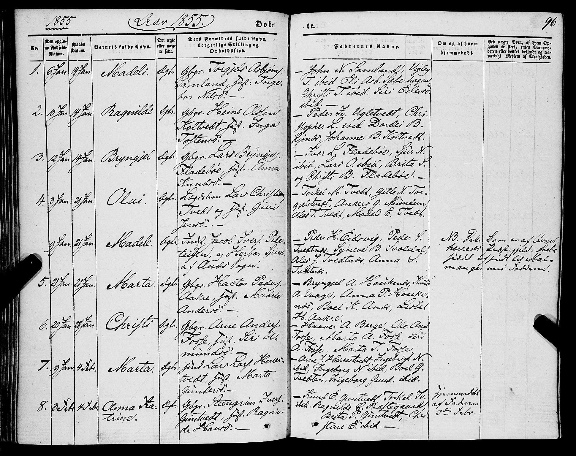 Strandebarm sokneprestembete, SAB/A-78401/H/Haa: Parish register (official) no. A 7, 1844-1872, p. 96