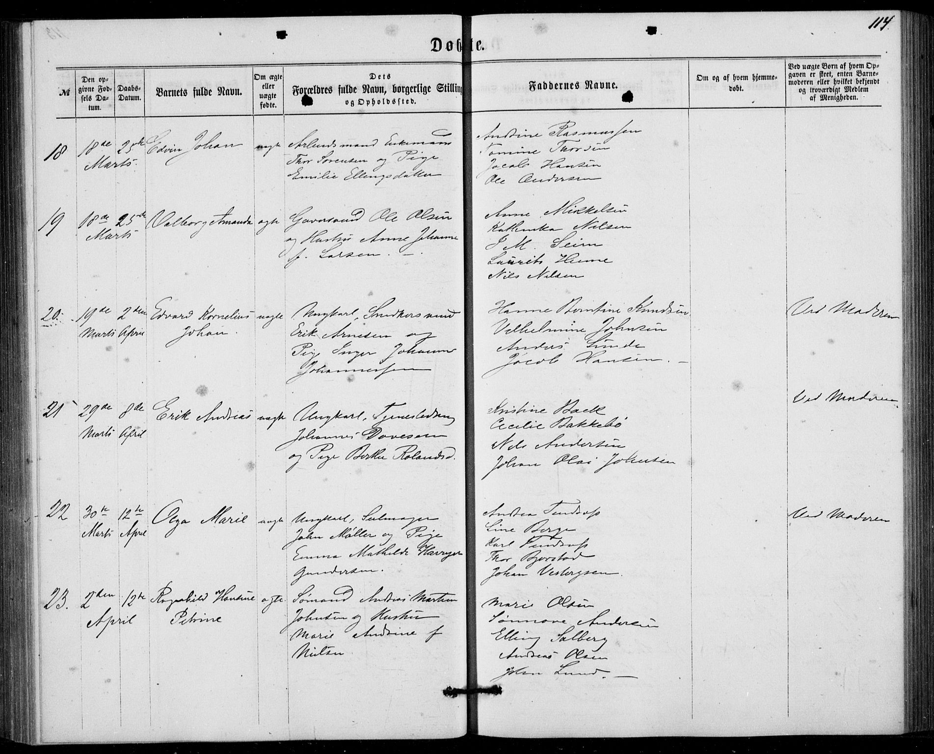 Fødselsstiftelsens sokneprestembete, ført av overlegen*, SAB/-: Parish register (official) no. A 1, 1863-1883, p. 114