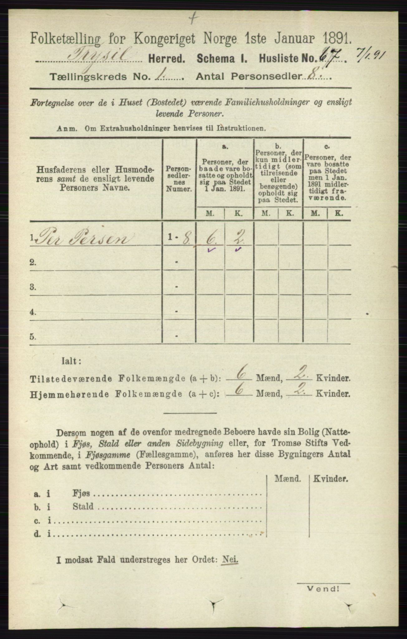 RA, 1891 census for 0428 Trysil, 1891, p. 98