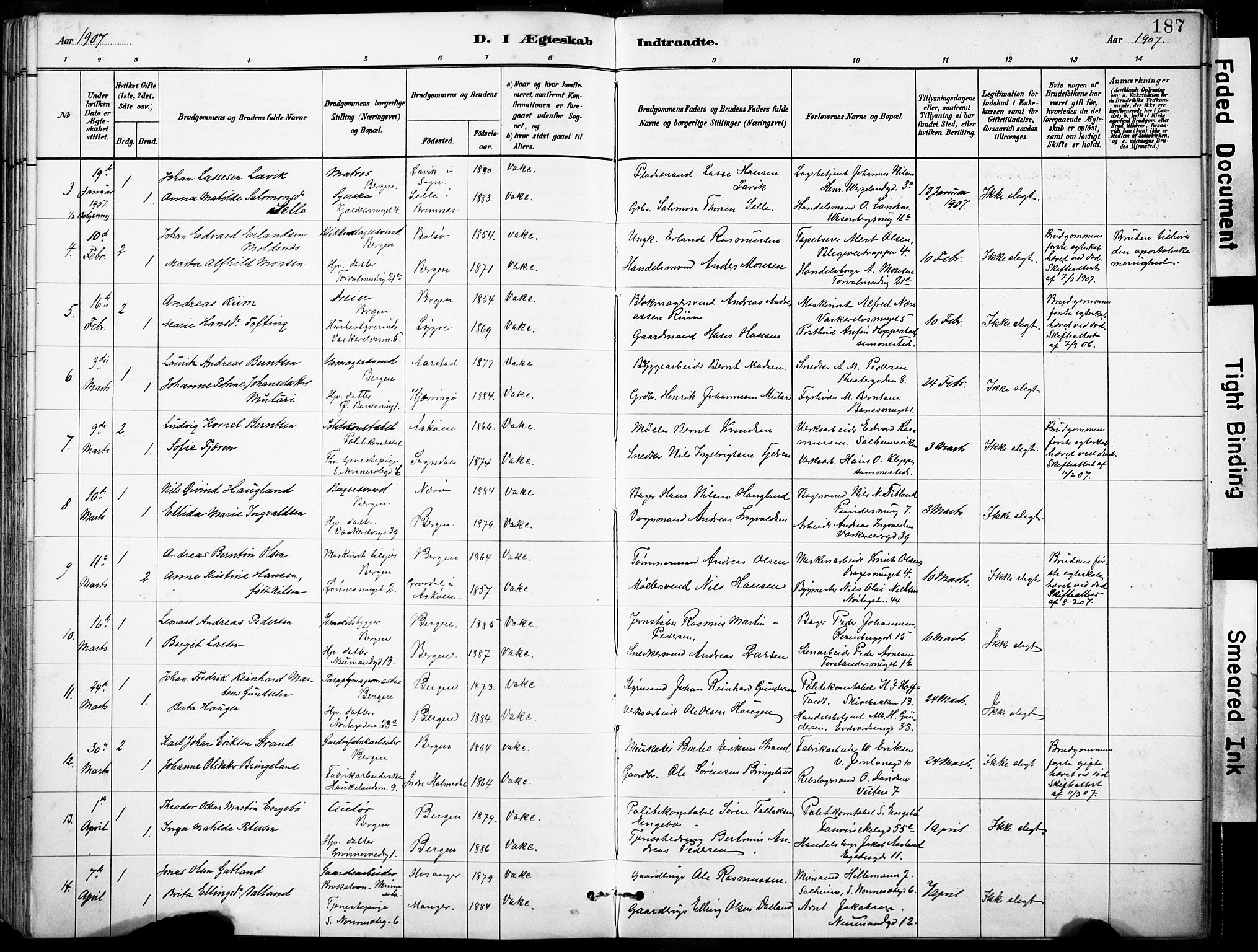 Domkirken sokneprestembete, AV/SAB-A-74801/H/Haa/L0037: Parish register (official) no. D 4, 1880-1907, p. 187